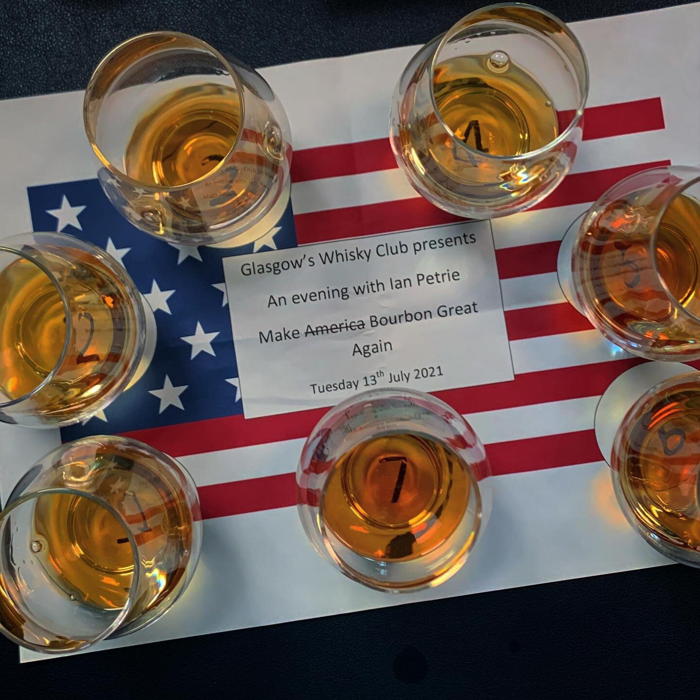 A belated 4th July @glasgowwhiskyclub celebration and what a climb up the steps to American whiskey heaven. Starting with an Eagle Rare 10, then a Wild Turkey 101 just to whet the palate, before a Michter&rsquo;s Unblended then a Two James Detroit Ca