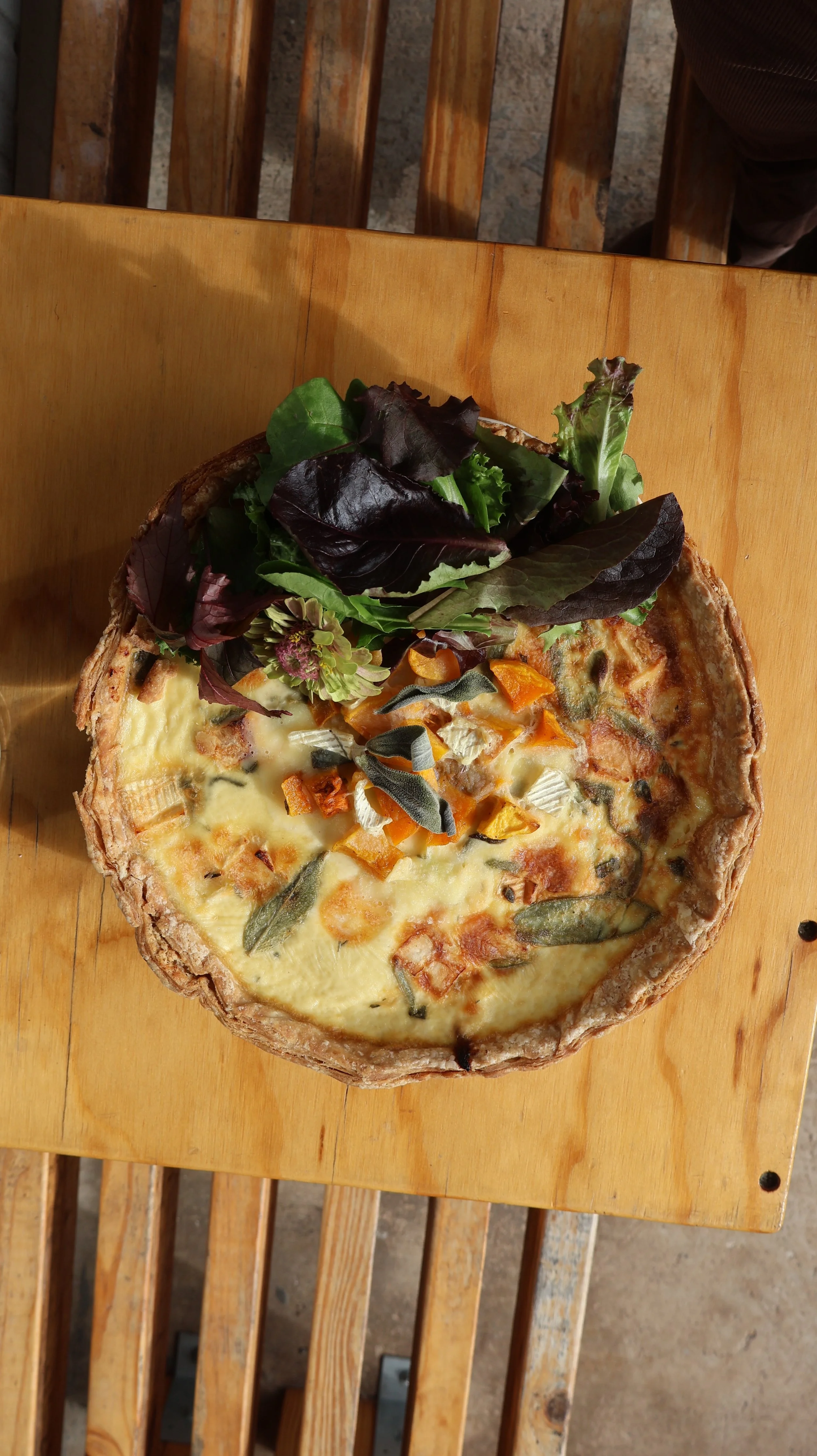 Butternut Squash, Sage and Carmelized Onions w Brie Egg Tart