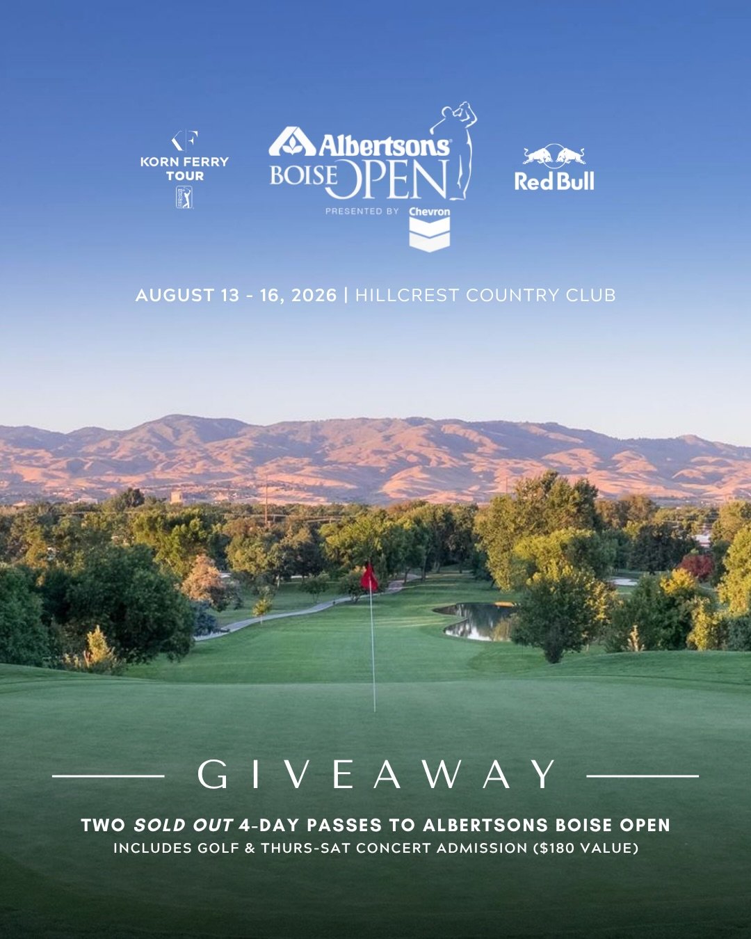 G I V E A W A Y ✨
⠀⠀⠀⠀⠀⠀⠀⠀⠀
The Albertsons Boise Open 4-Day passes are OFFICIALLY SOLD OUT... but we&rsquo;ve got your golden ticket! 🏌️&zwj;♂️

We&rsquo;re giving away TWO sold-out 4-Day Admission passes to the Albertsons Boise Open (Golf + Concert