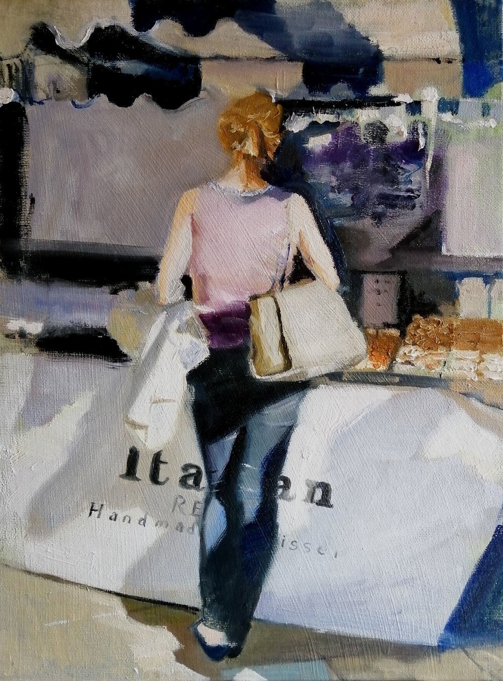  Girl at a cake stall  2019  Oil on board  30x40cm  £430 