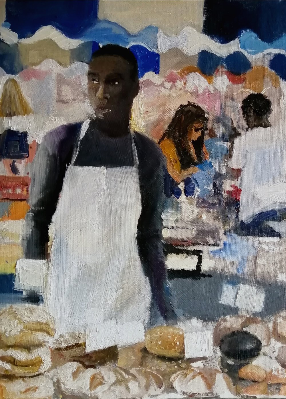  Chelsea bread stall  2019  30x40cm  Oil on board  not currently available 