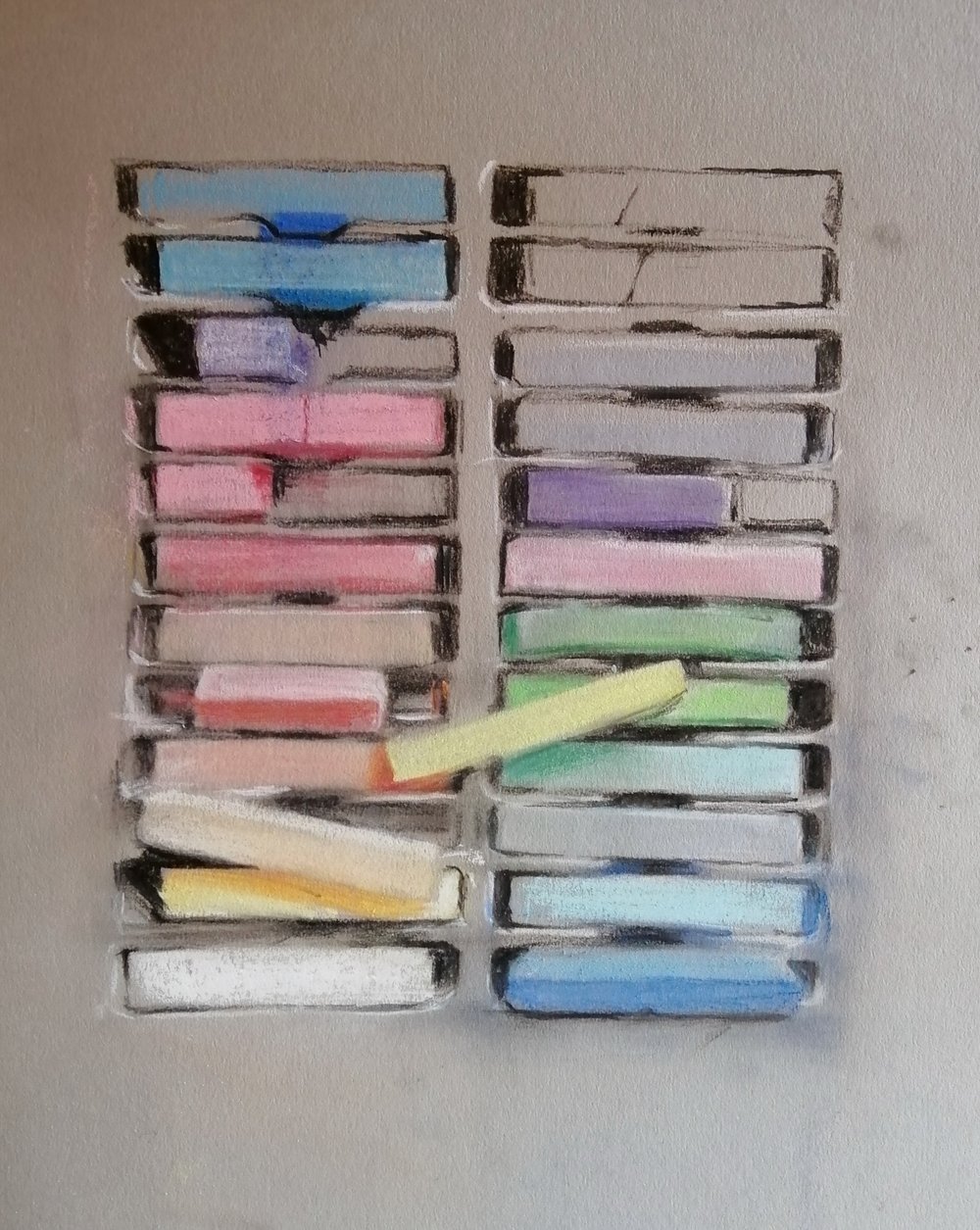  Pastels in pastels  Pastel and charcoal  26x31cm  £395  A pastel drawing of pastels 
