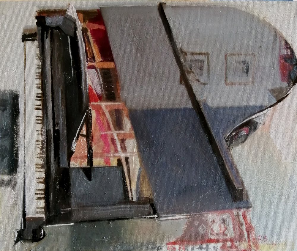  Piano  Oil on board  31x26cm  £400  A still life painting of a piano 