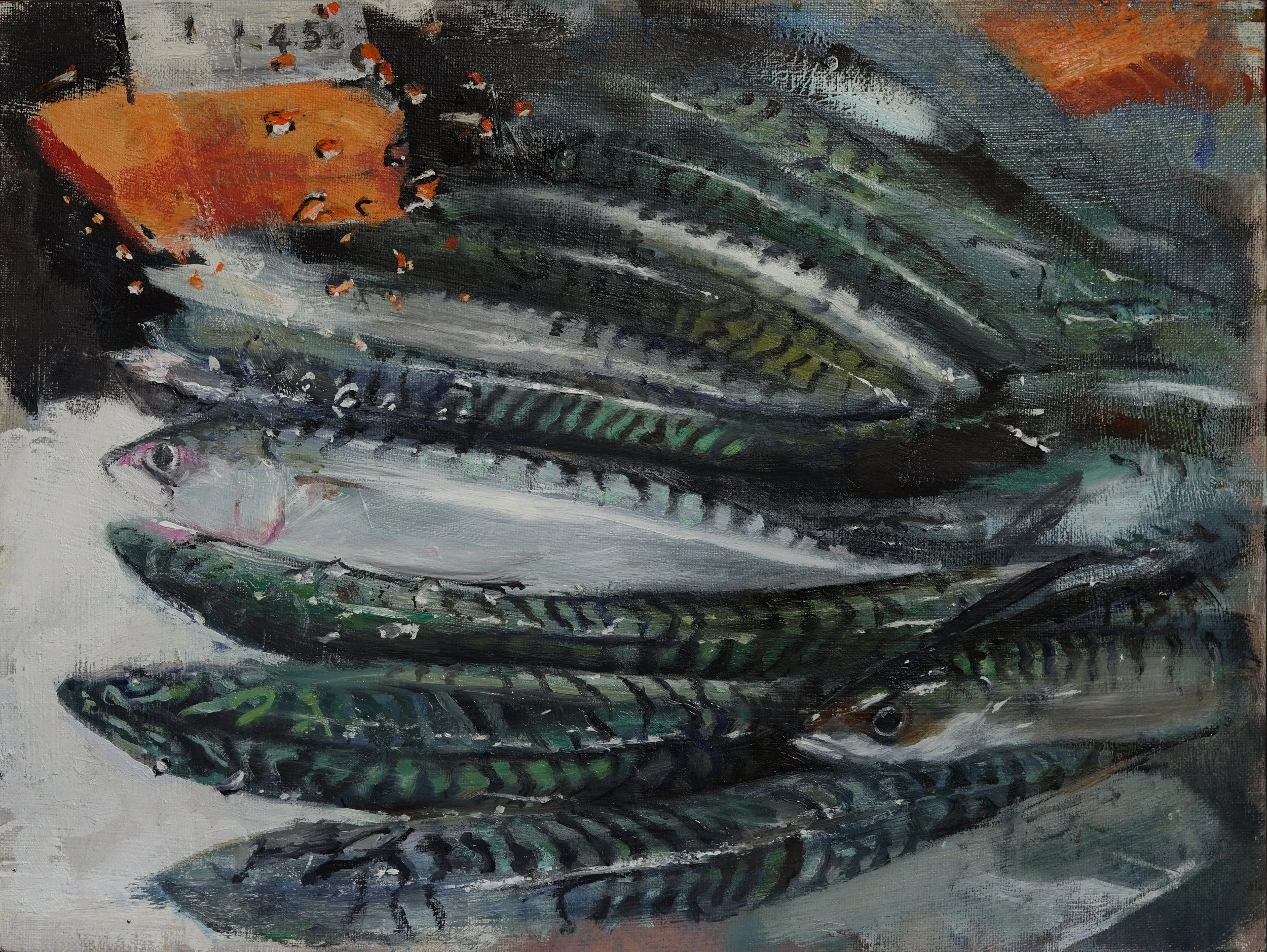  Frozen shoal  Oil on board  41x31cm  SOLD  Shown at the Royal Society of Marine Artists exhibition 2022, Mall Galleries London 