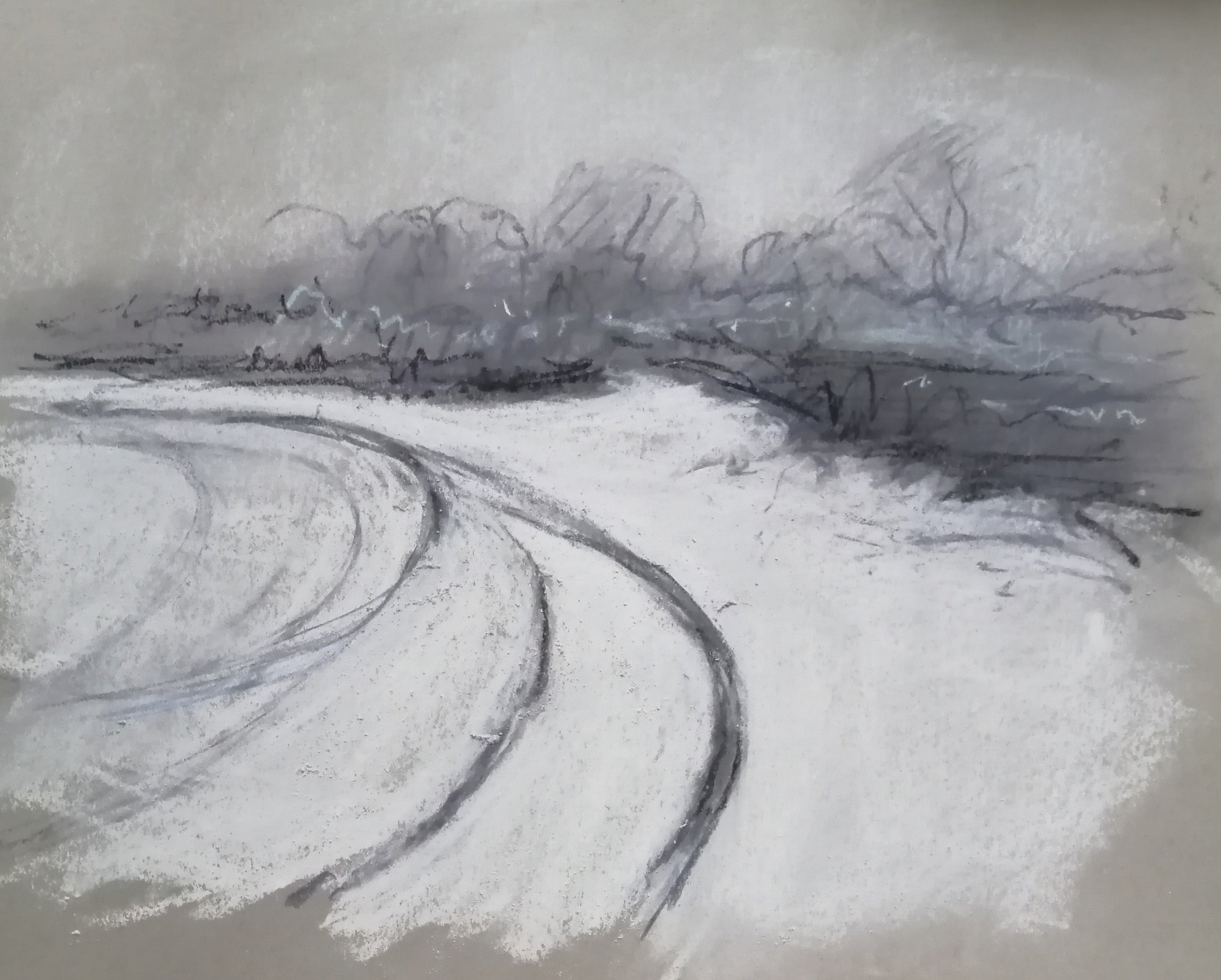  Tracks in the snow  Pastel sketch  £250 