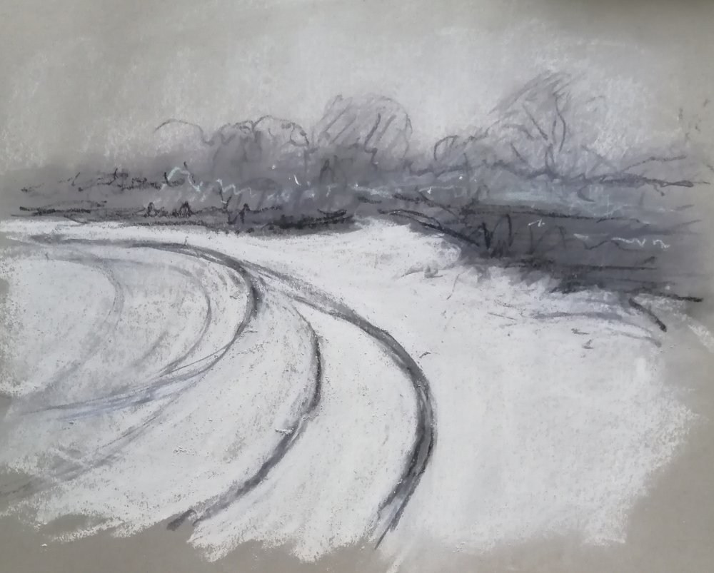  Tracks in the snow  pastel on paper  36x28cm  £250 