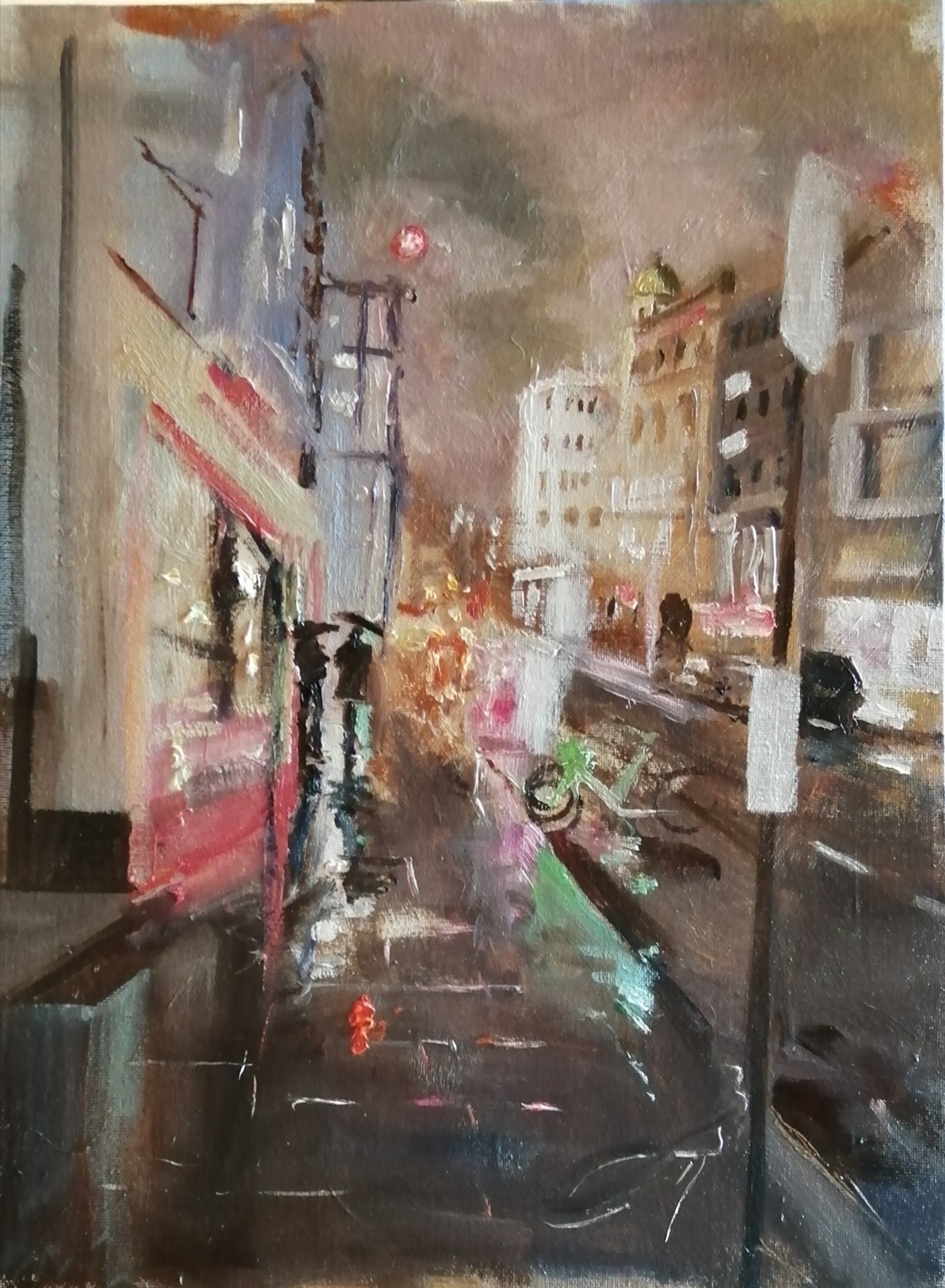  Wet London night  Oil on board  30x41cm 