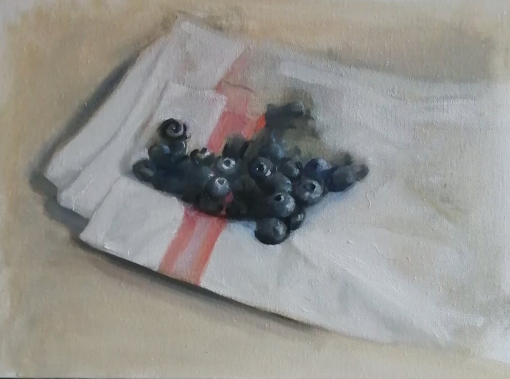  Red. white and blueberries  Oil on board  41x31 cm  £430 