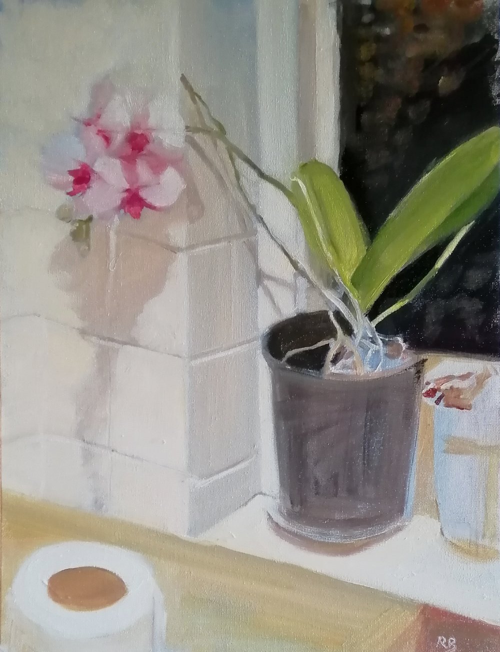  Bathroom orchid  Oil on board  30x41cm  £400 