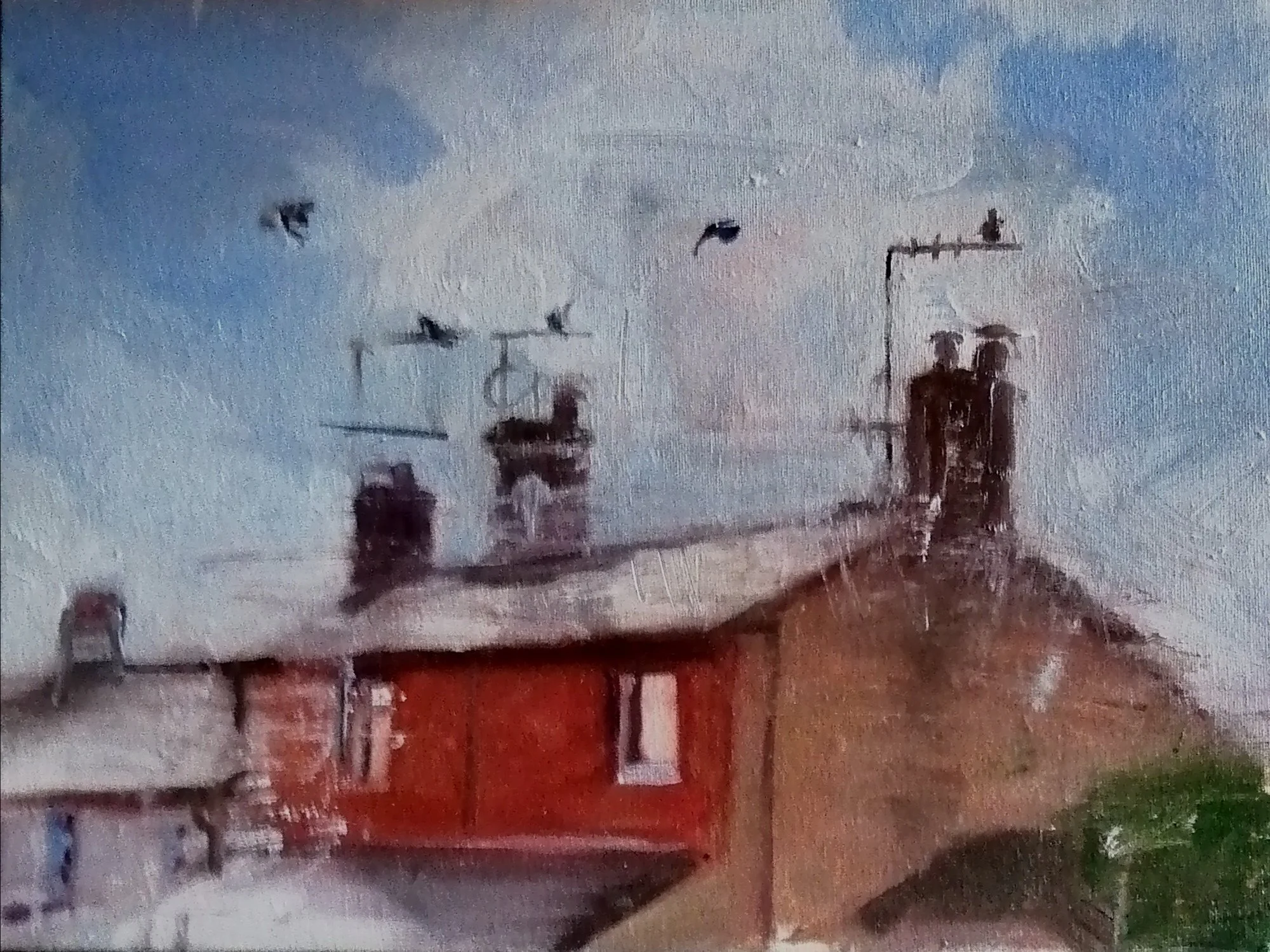  Cttages at dawn, day 2   Oil on board 