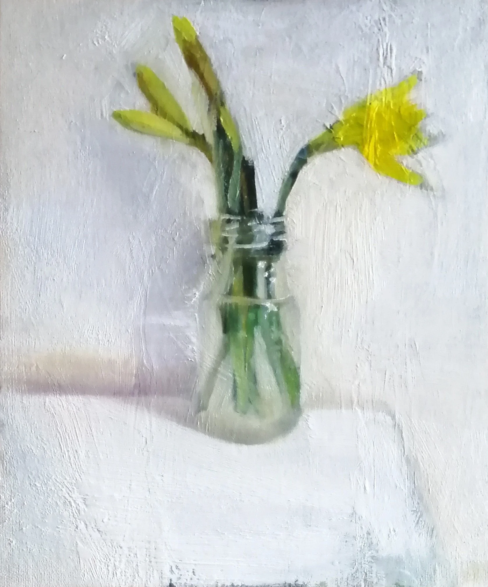  First daffodils, day 1   Oil on board 