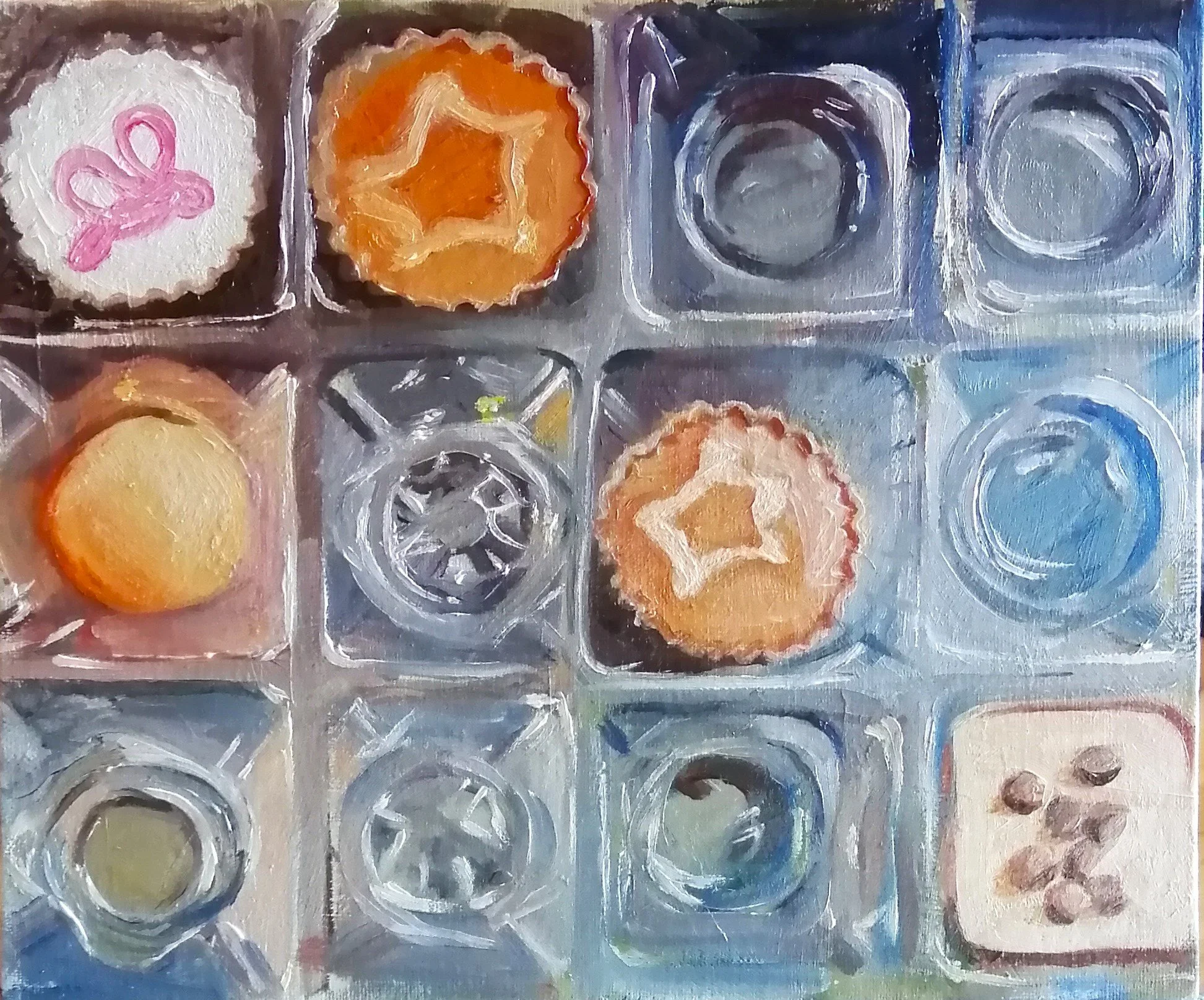  Is life like a box of chocolates? (2026)   Oil on board  31×26cm   not currently available 