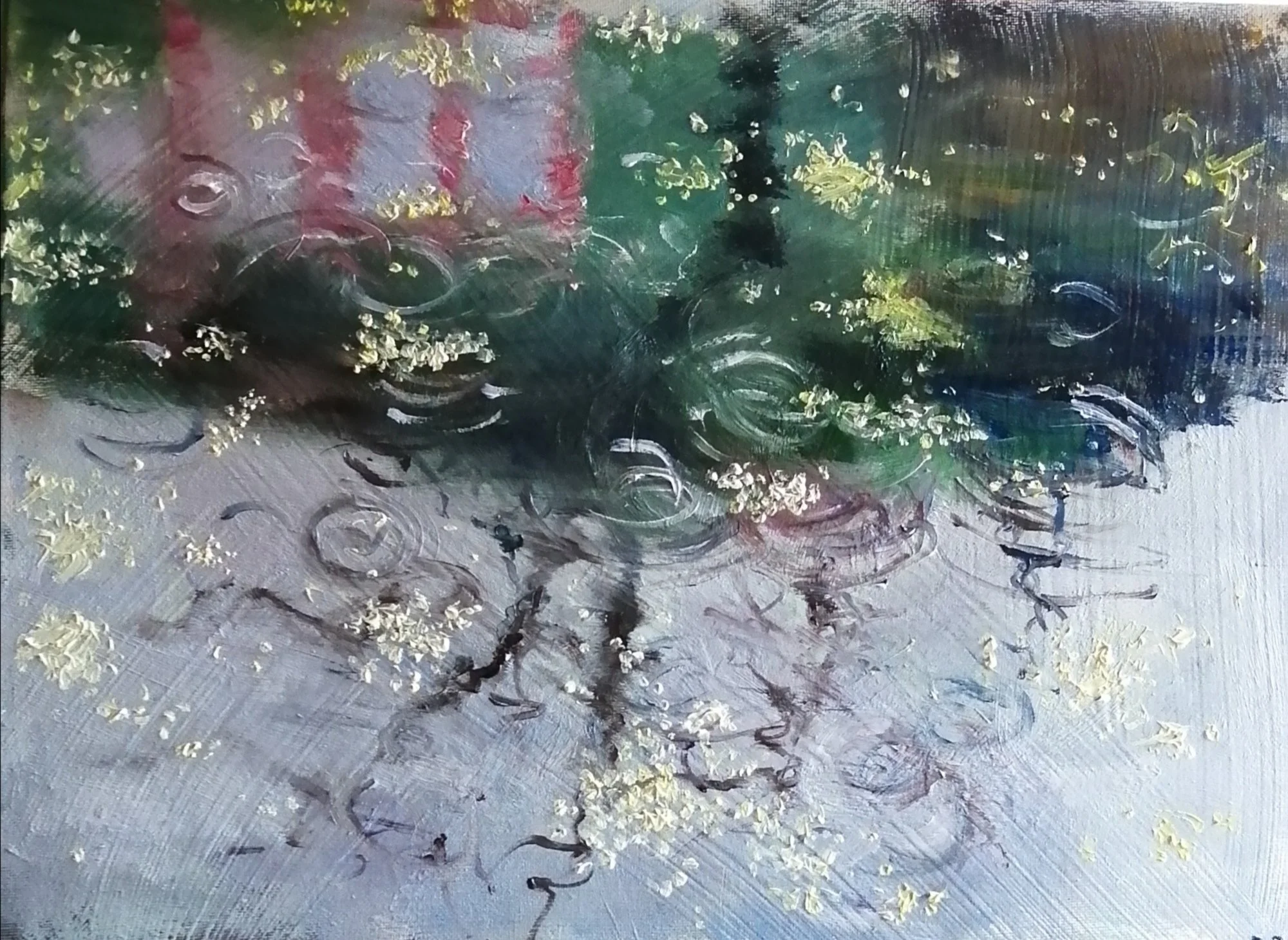  Raindrops and reflections (2026)   Oil on board  40×30cm  SOLD 