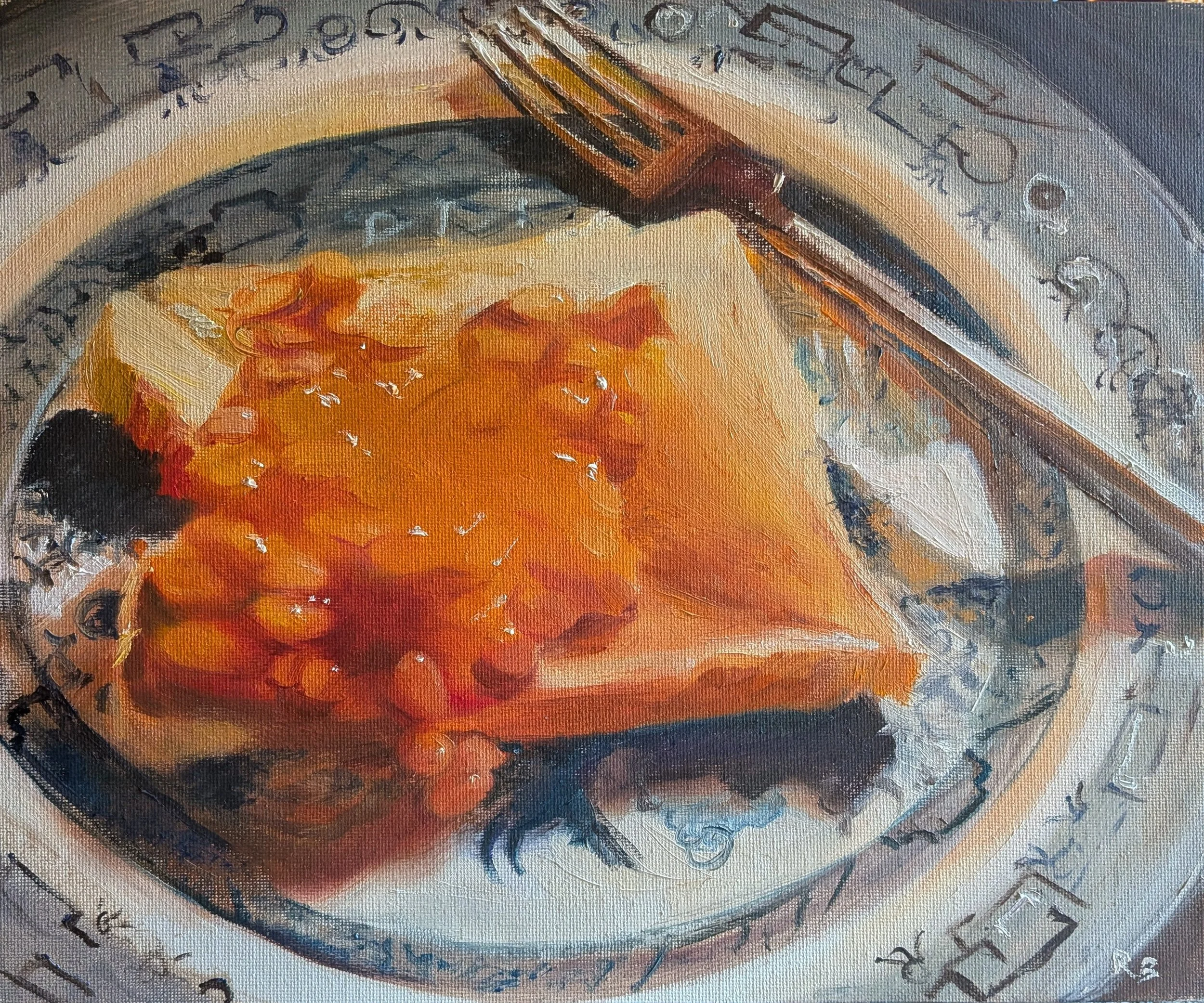  Beans on toast (2026)   Oil on board  31×26cm  not currently available 
