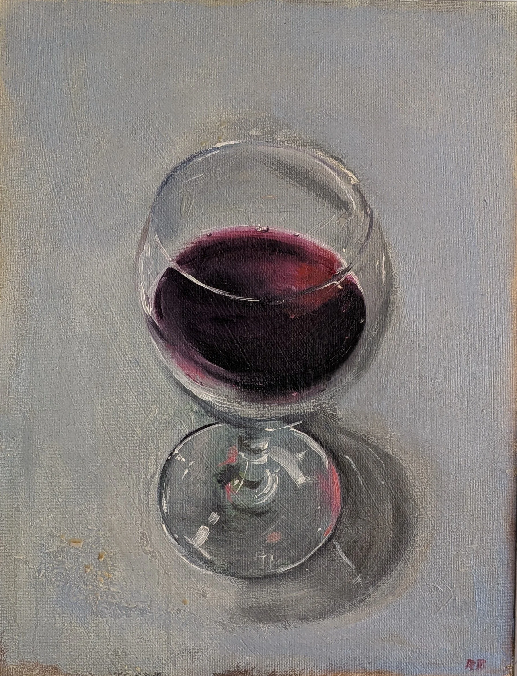  Red  Oil on board  28x36cm  not currently available  A still life study of a glass of red wine. I enjoyed reproducing the subtle shades, from the deep red in the centre of the glass, to the shallow shades around the edges and in the reflections on t