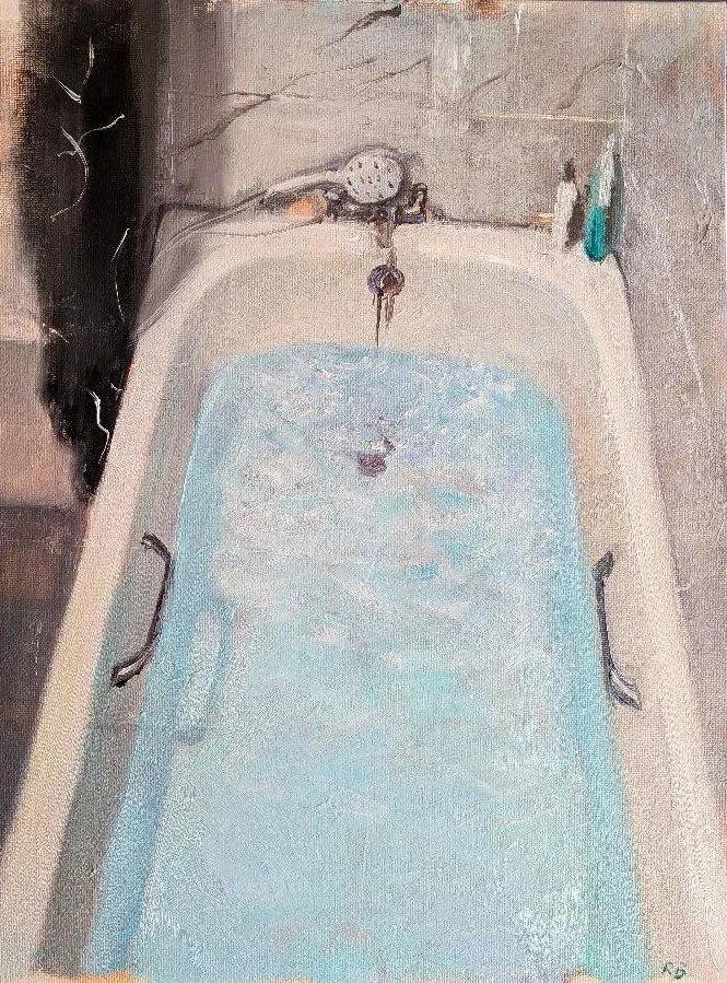  Bathwater and curtain (2026)   Oil on board  31×41cm  not currently available 