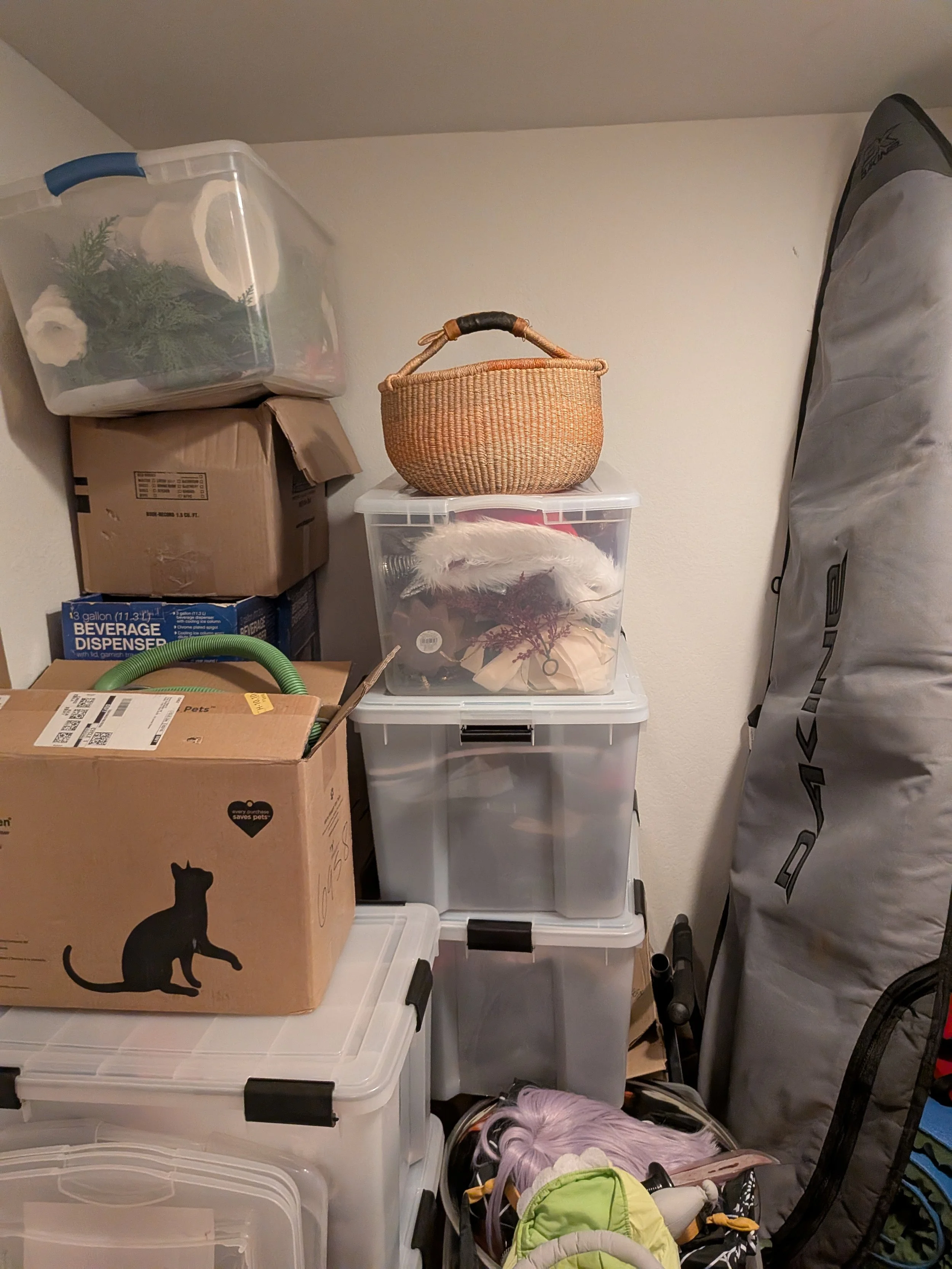 Before: Piles of bins n' stuff