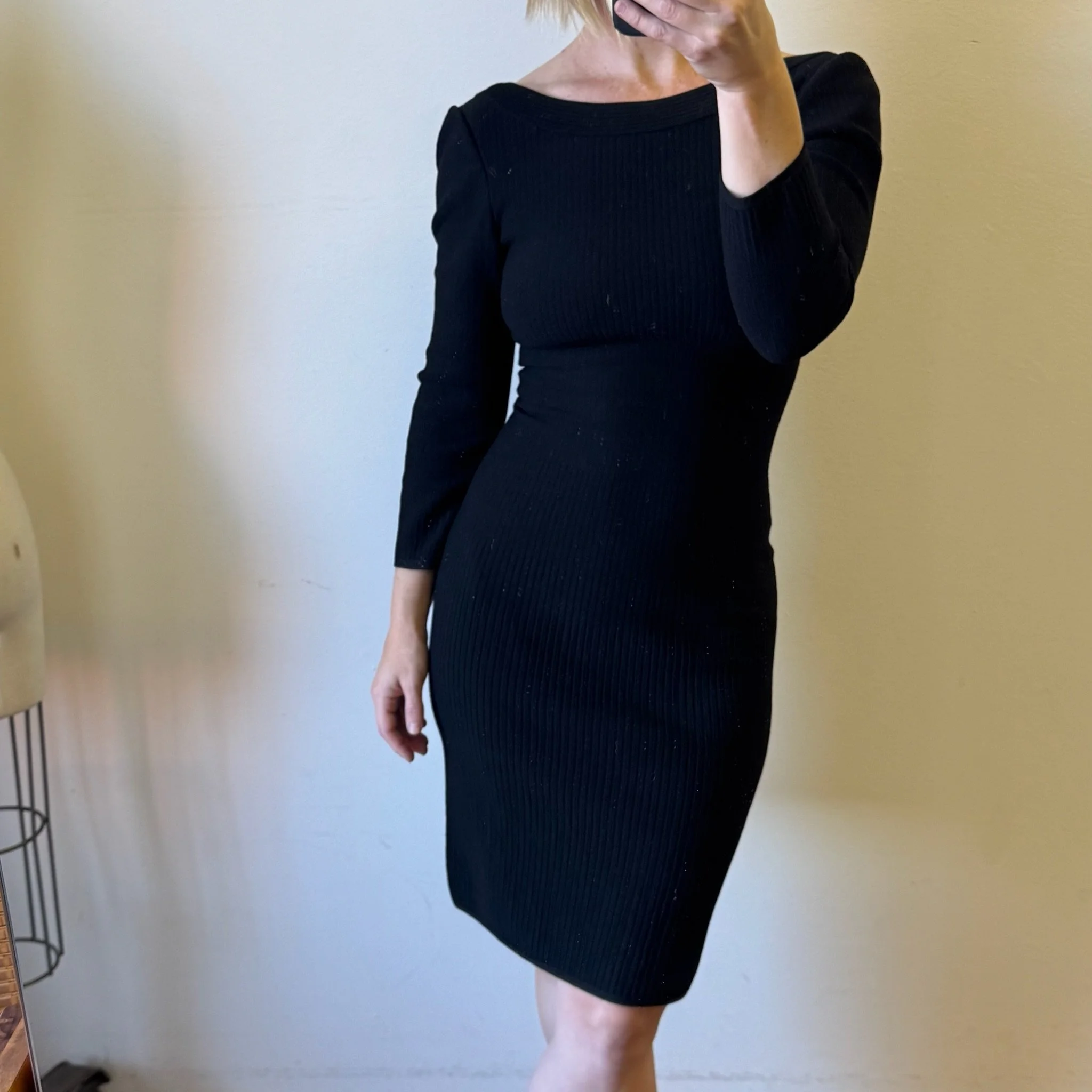 ALAÏA Black Ribbed Virgin Wool Little Black Dress