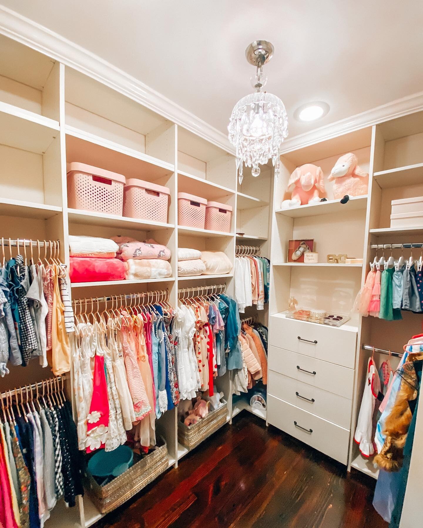 A closet fit for a princess ✨ Swipe to see the transformation of this dream walk-in closet! With matching baskets and hangers, easily reachable hanging zones for clothing, and low level bins for toys, this closet went from 0 to 💯. ⁠⁠ ⁠⁠ ⁠⁠ ⁠⁠ #Organ