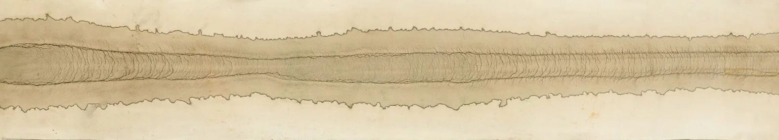 Strata, 2004-2026, used motor oil on paper, 8" x 49"