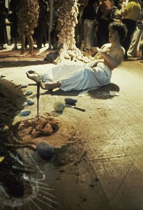 Betsy Damon, What Do You Think About Knives?, performance at The Great American Lesbian Art Show, Woman's Building, Los Angeles, May 3, 1980.