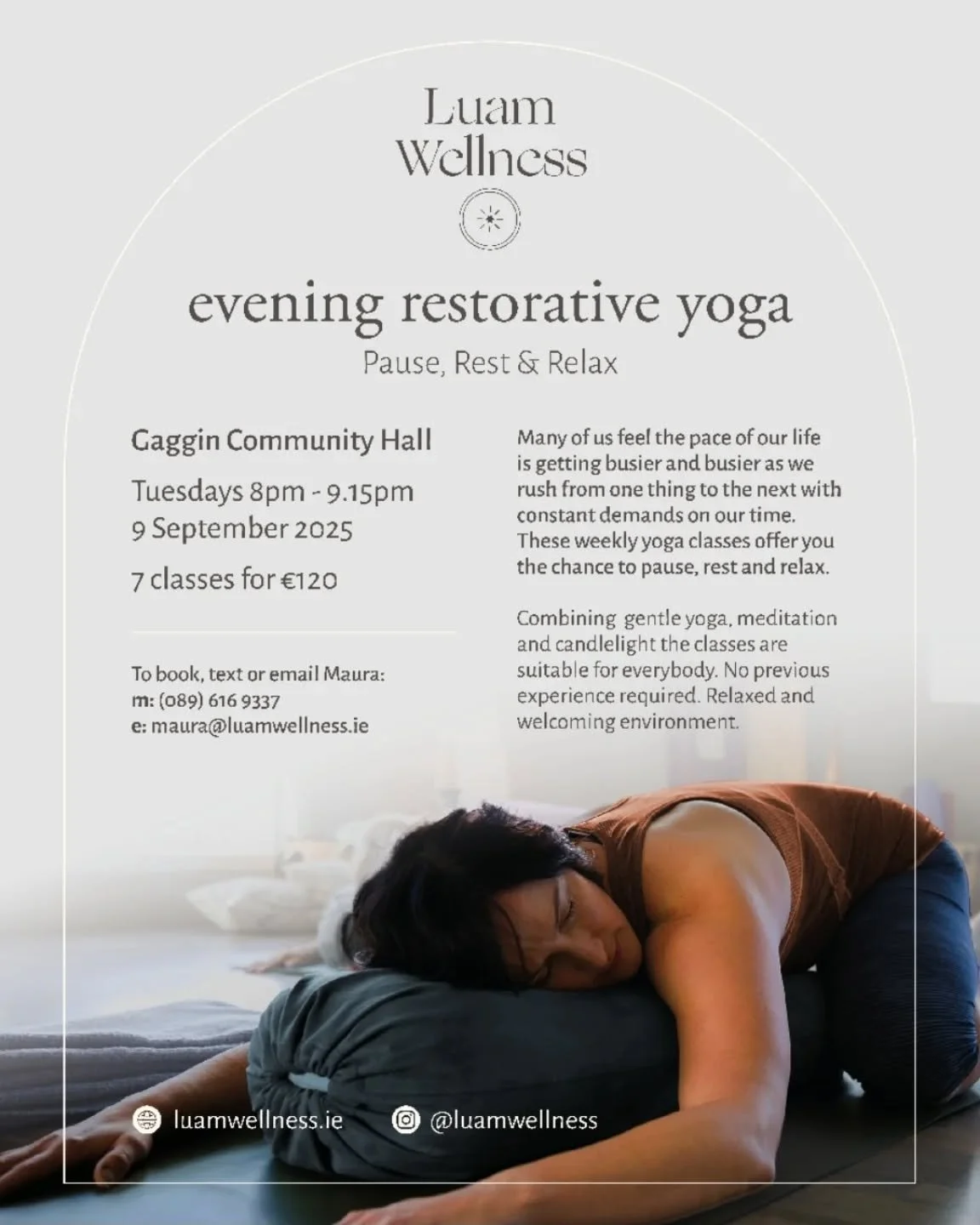💜 After a summer pause, I&rsquo;m so looking forward to returning to our candlelit restorative yoga evenings this September in Gaggin Community Hall. 

These 75-minute classes are a gentle invitation to slow down &mdash; with candlelight, soft music