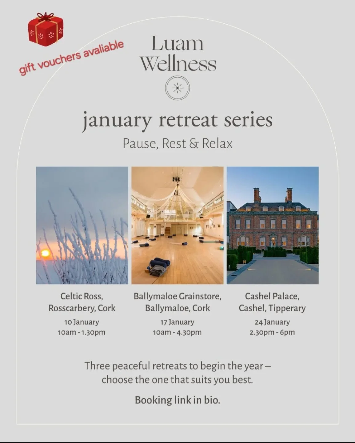 Begin the year with calm 🌿
I&rsquo;m delighted to share the Luam Wellness January Retreat Series &mdash; three peaceful retreats designed to support you to pause, slow down, and rest as the new year begins.
At a time when everything around us says &