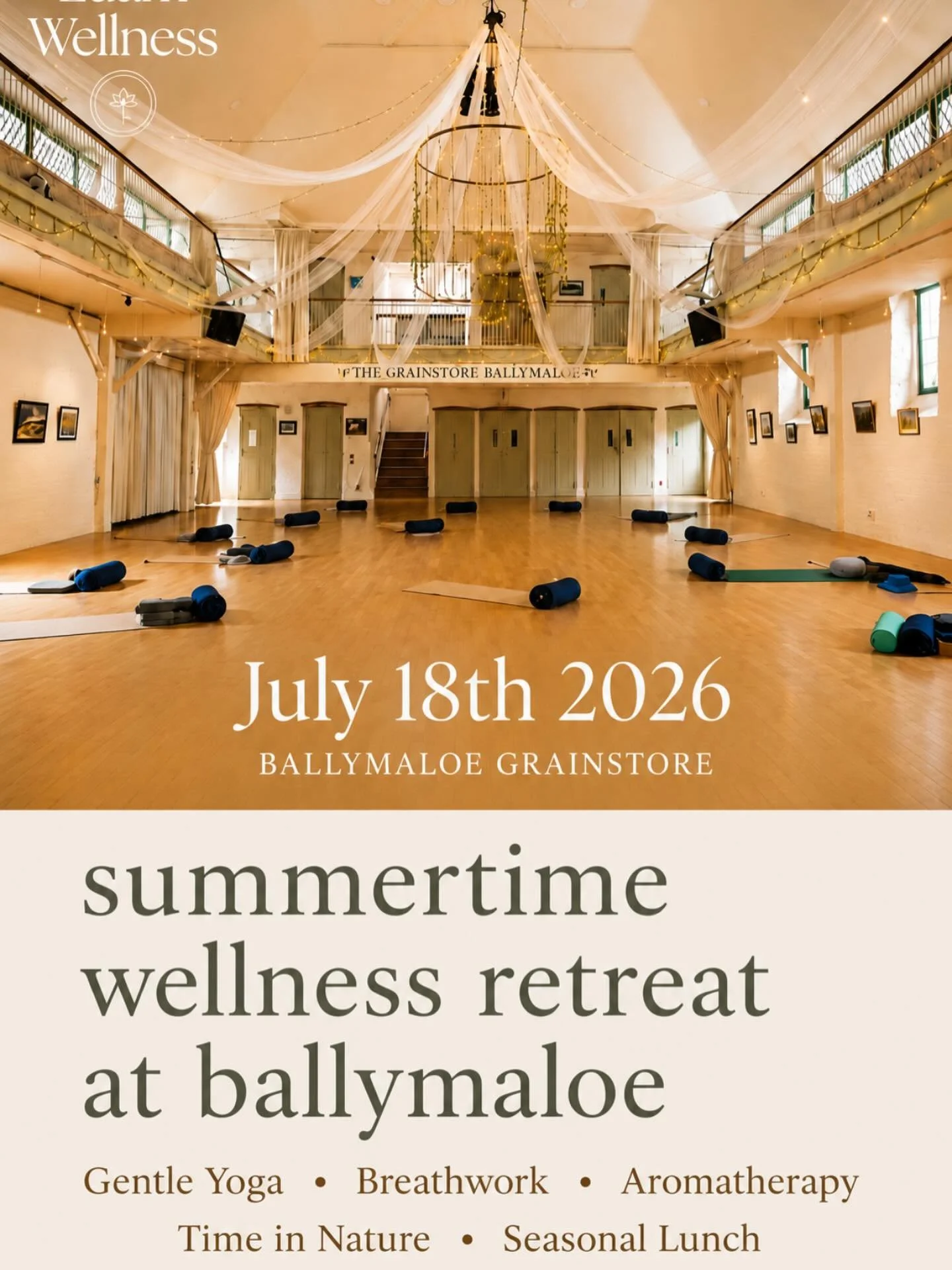 Summer can be busy, full, and demanding.

This retreat is an invitation to step away from the pace of everyday life and enjoy a day focused on your own wellness.

Join me at Ballymaloe Grainstore on Saturday 18th July 2026 for a nourishing day of gen