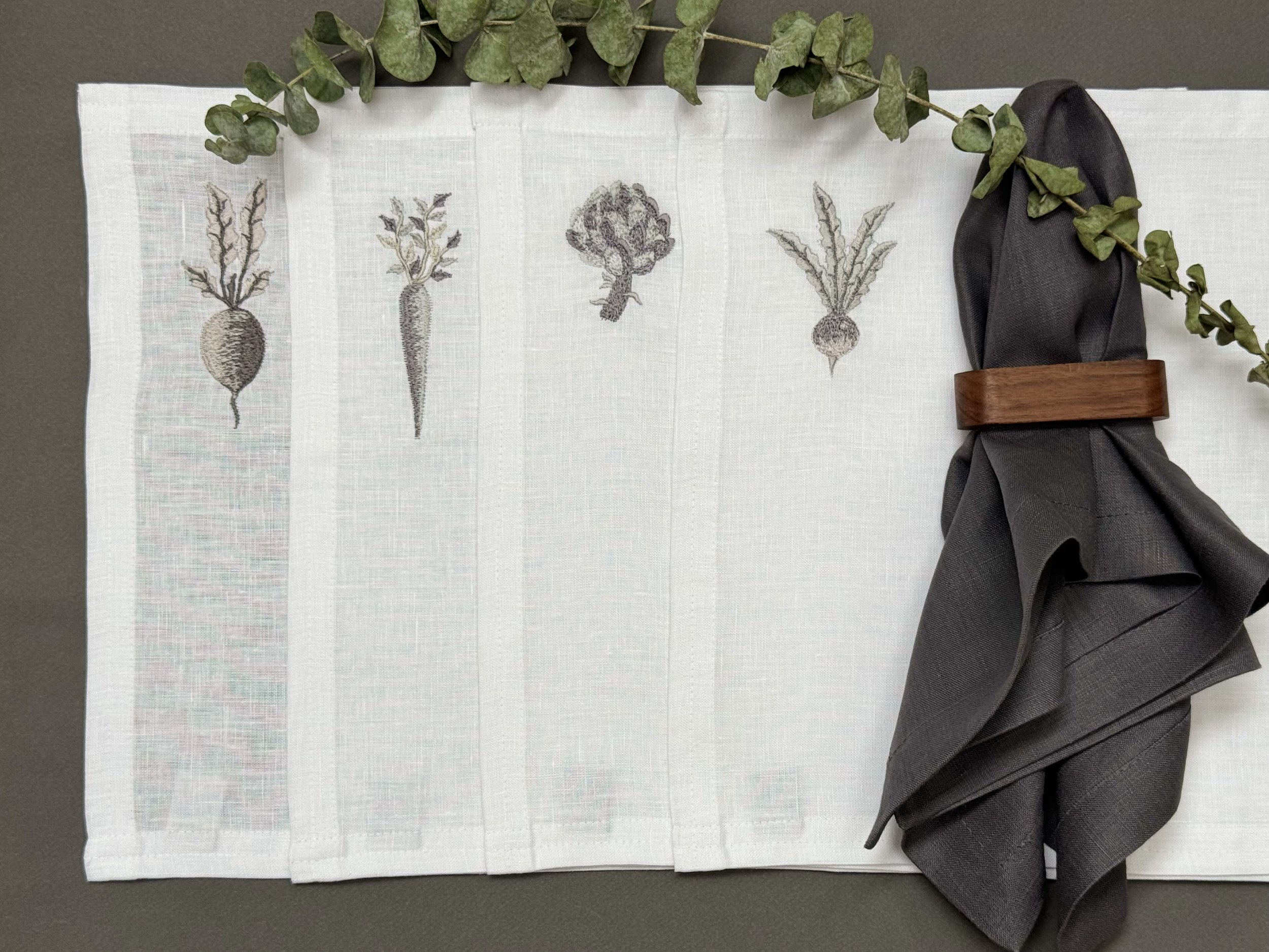 Individuales Mix Verduras Lino Blanco (Set 4 piezas)