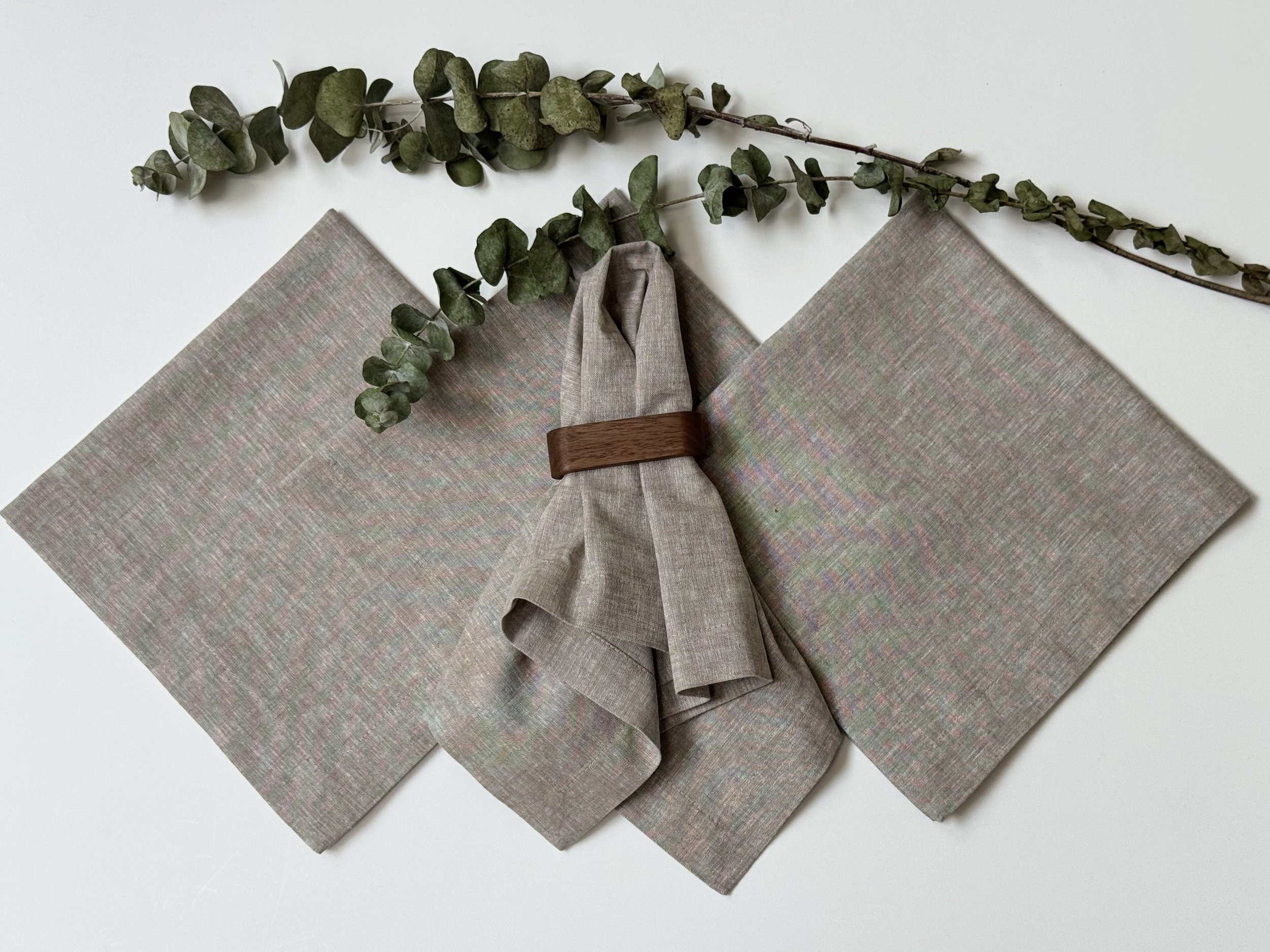 Servilletas Lino Algodón Olivo-Natural (Set 4 piezas)