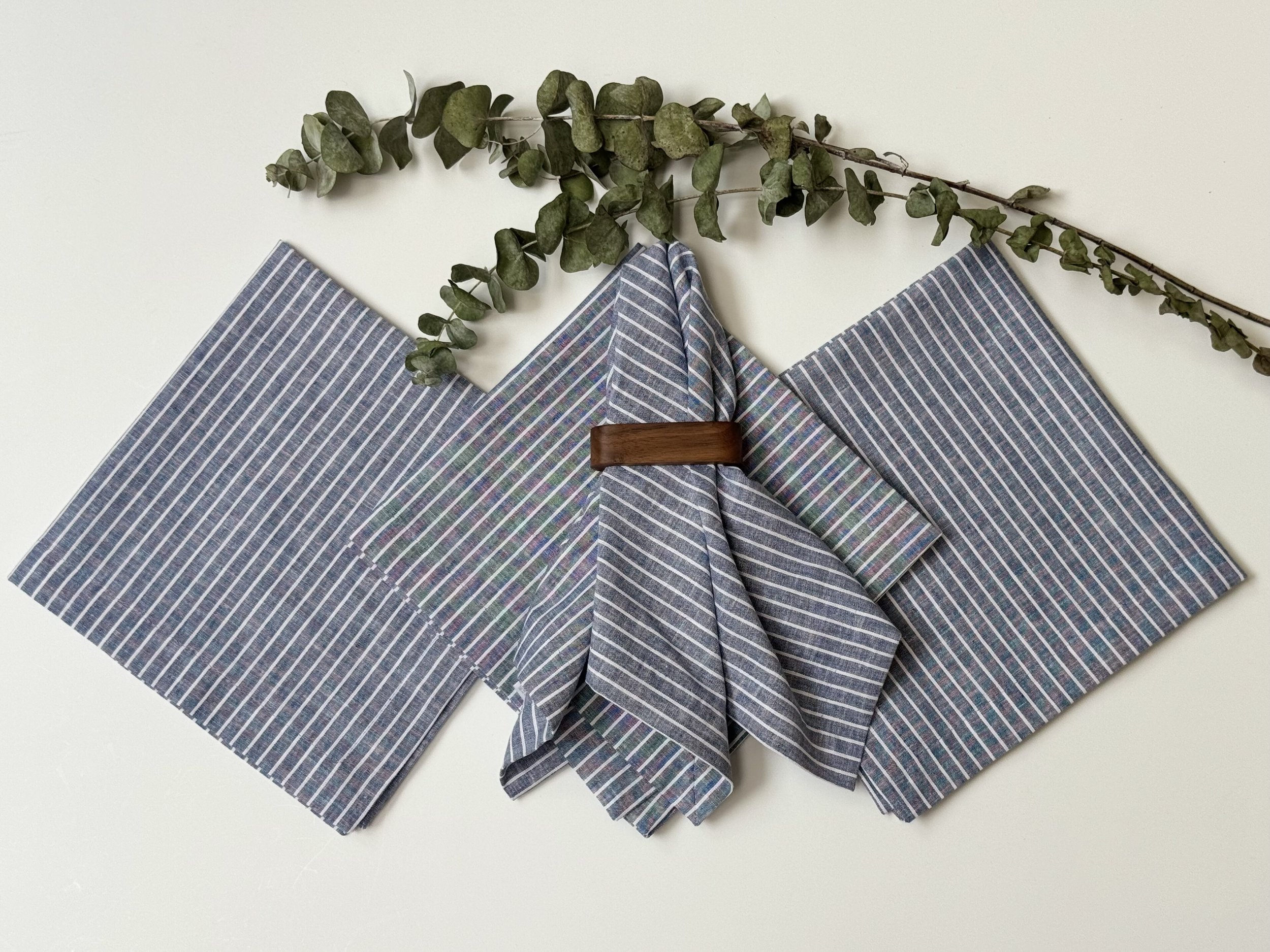Servilletas Lino Algodón Azul Rayas (Set 4 piezas)