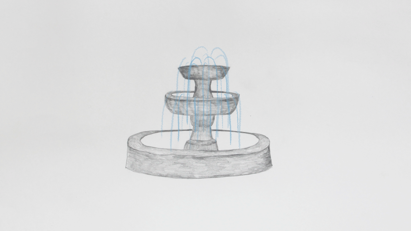 Fountain: Still and Moving, graphite and wax Crayon on animation bond