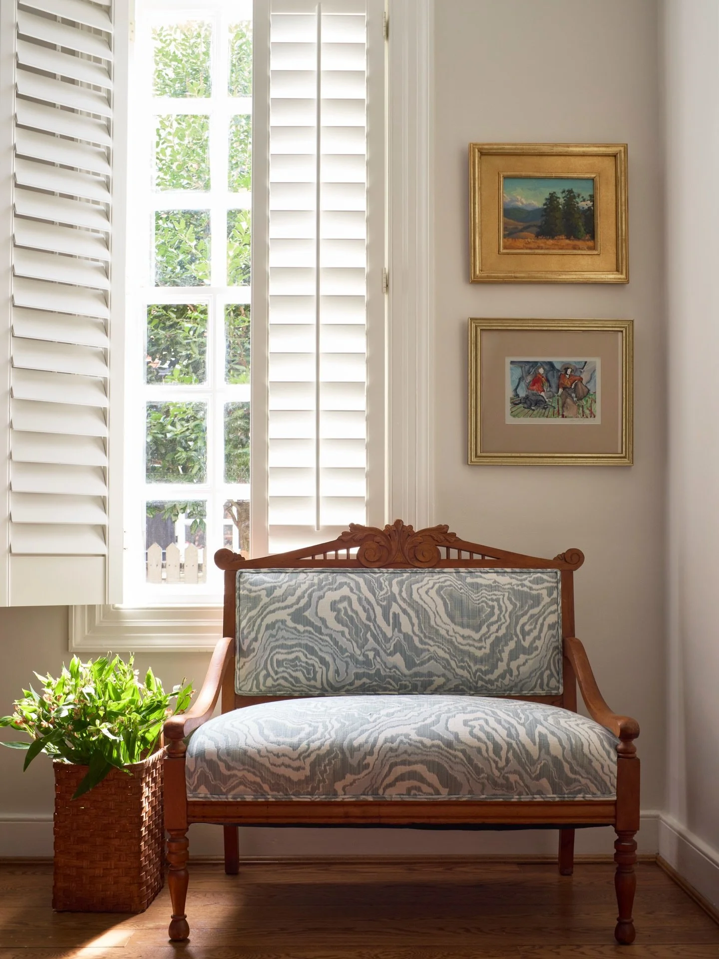 There something about a summer day in the South when the humidity drops just in time for the weekend!  It somehow feels as calm and warm as this beautiful vignette. Enjoy the beauty and check out more of this historic project currently gracing the pa