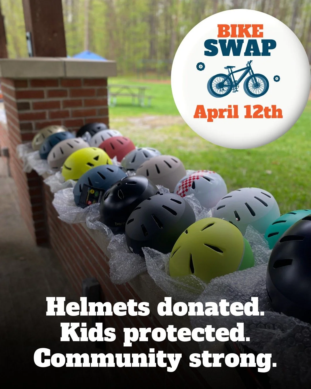 Every helmet here was donated by a family in this community. Every one of them will help a kid ride safer. This is what showing up for each other looks like. Got gear to donate? Register by April 10th. Link in bio. #ShreddersMTB #BikeSwap #CommunityS