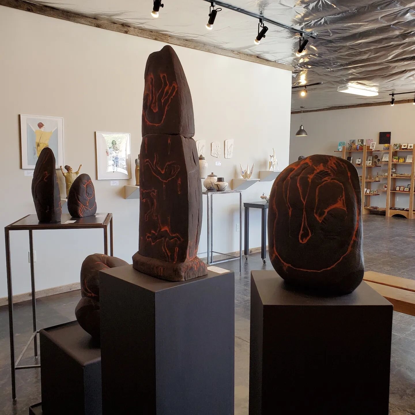 Now at Boxx Gallery! 8 of my sculptures - the new Freefall Series and new works in the Who We Are Series - are showing along with wonderful works by 8 Yakima area ceramic artists.

The opening day included demos and the first annual Great Cylinder Th