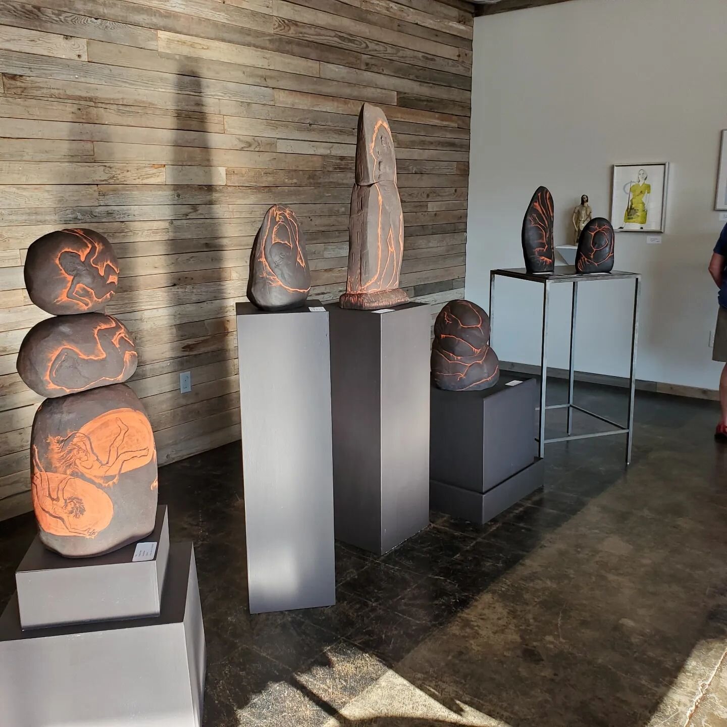 The summer evening light pouring onto my sculptures is lovely. The orange glows!

Made a last visit to Boxx Gallery and The Potter's Touch show. Thank you Boxx! It was a wonderful show with amazing local ceramic artists.

I loved having this time wit