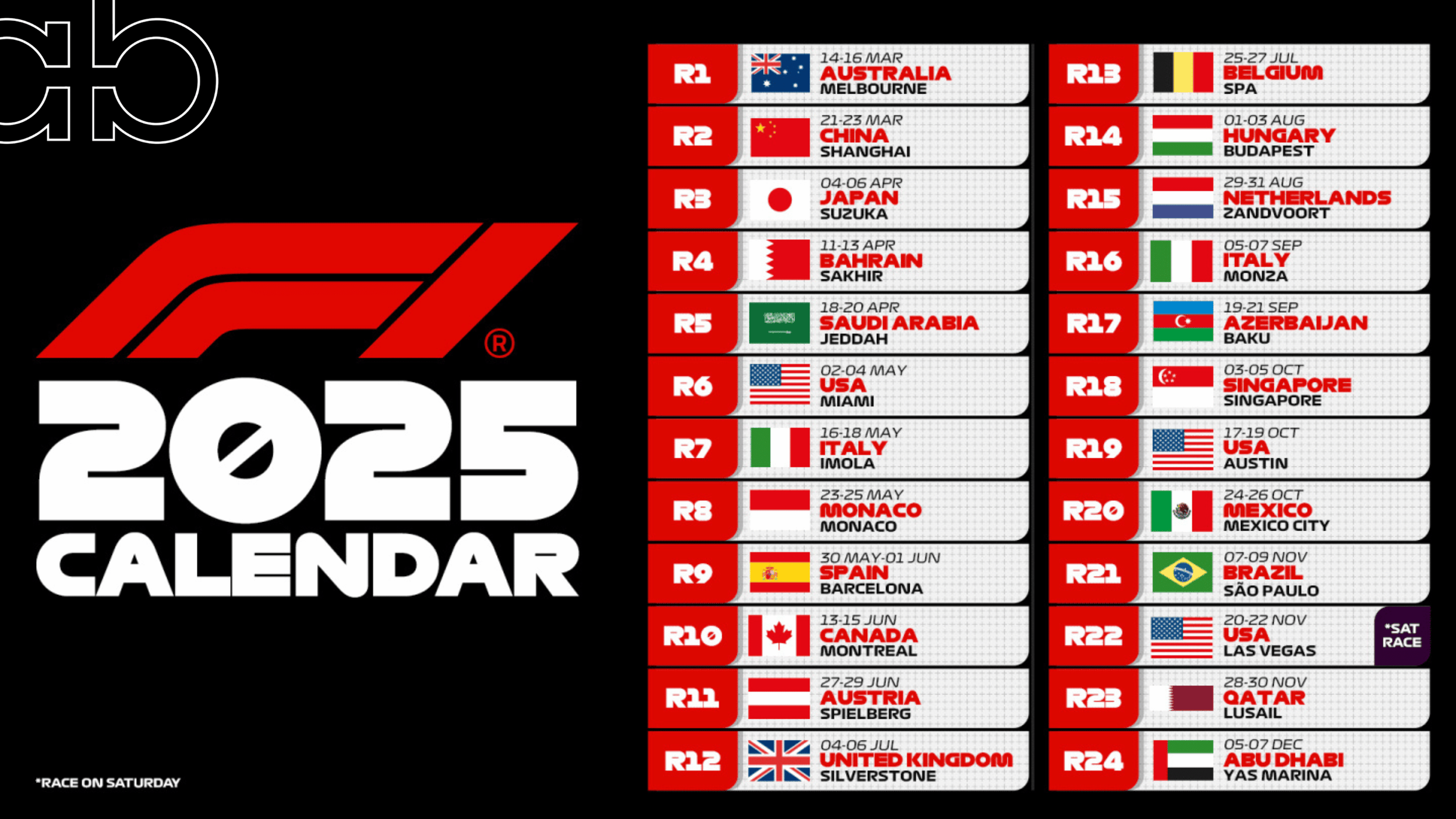 2025 Formula 1 Calendar | Above + Beyond