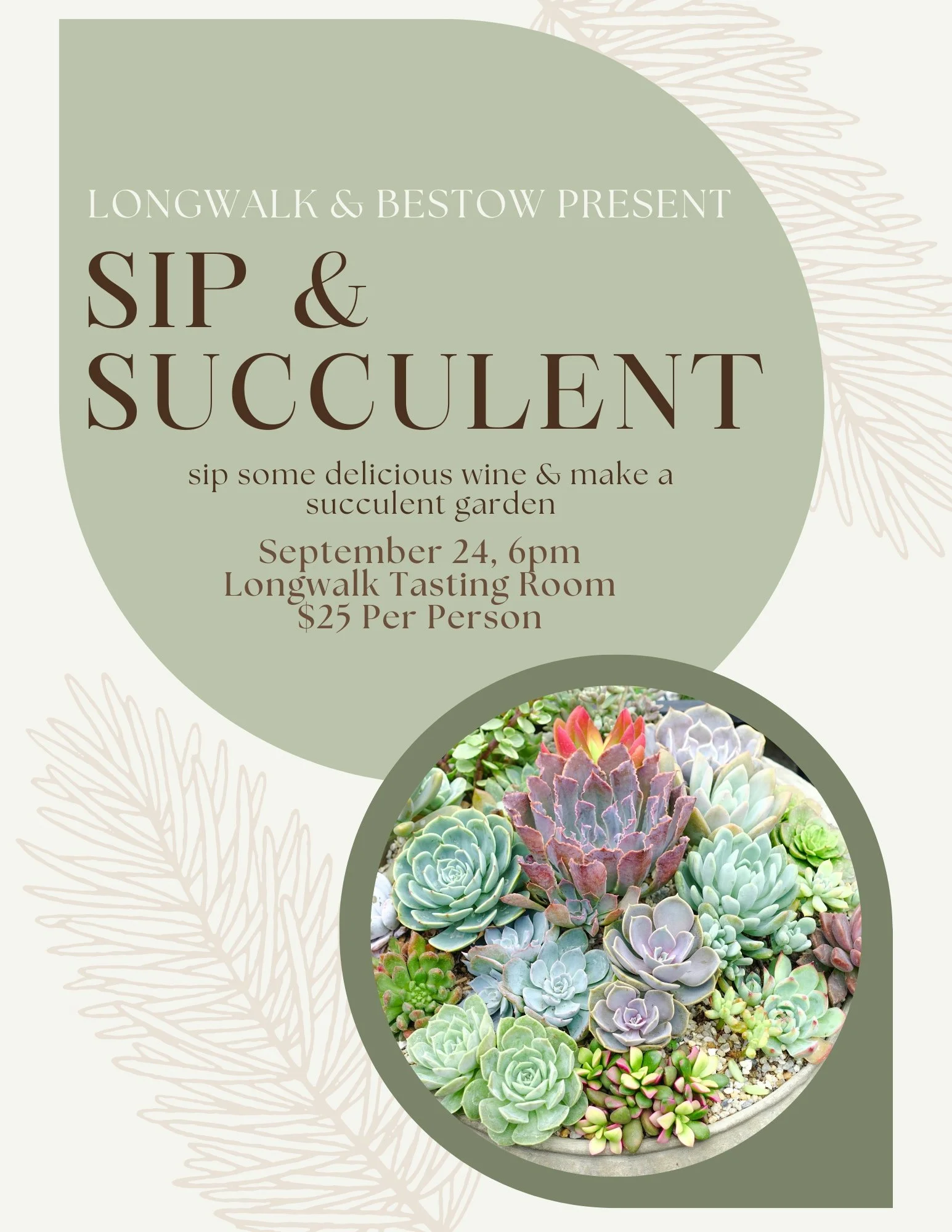 Sip and Succulents Workshop with Bestow (change from Mini Terrariums)