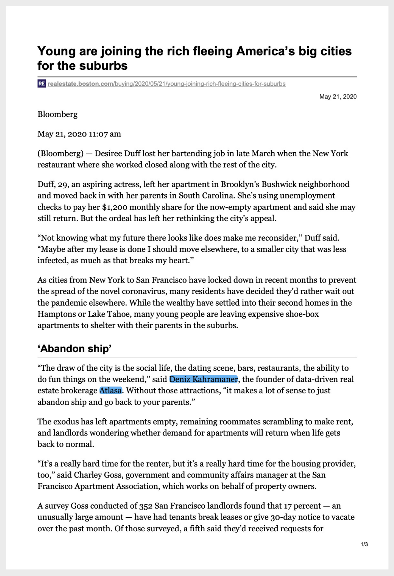 Atlasa covered by SF Gate