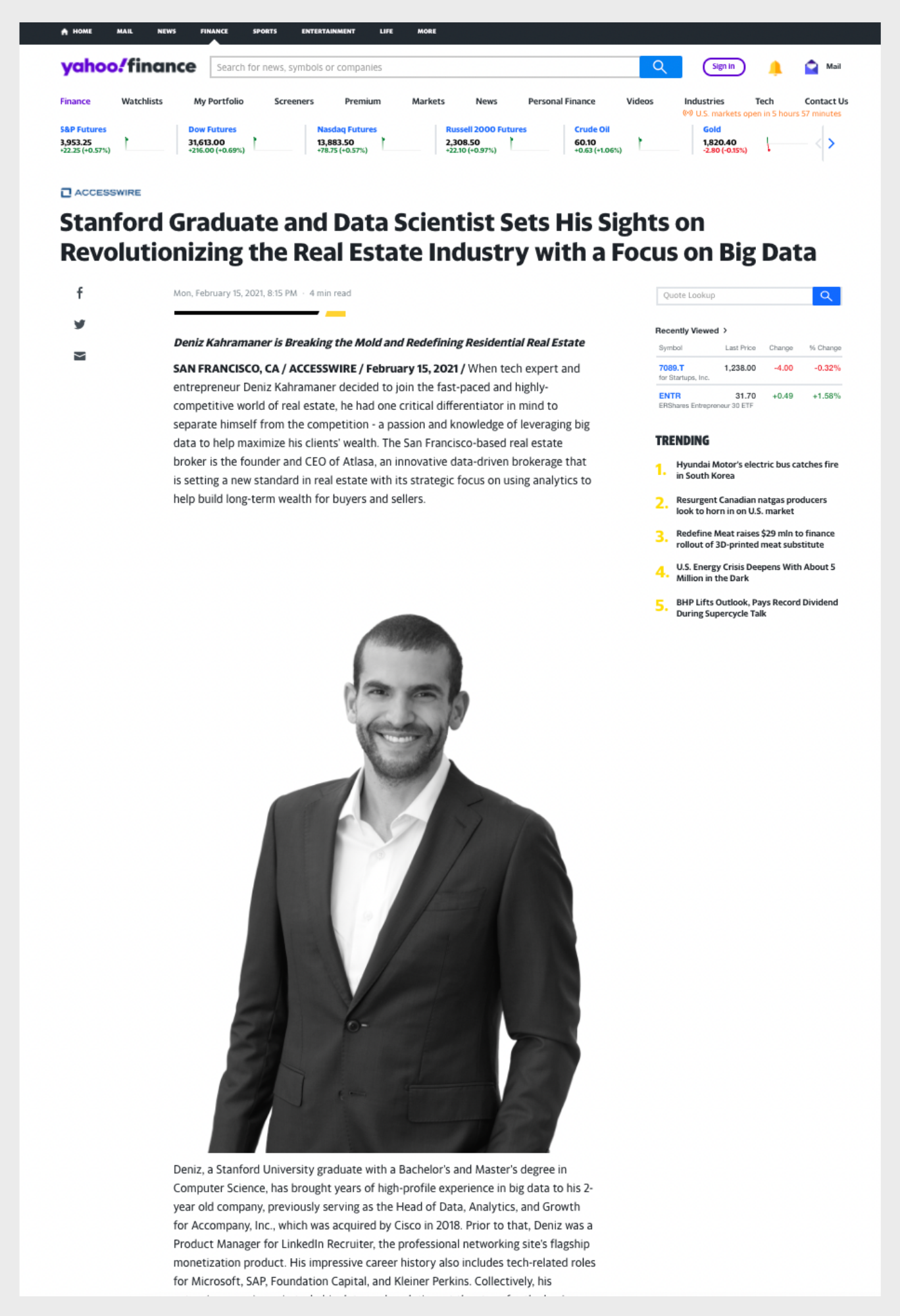 Deniz Kahramaner, found of Atlasa - Yahoo!Finance
