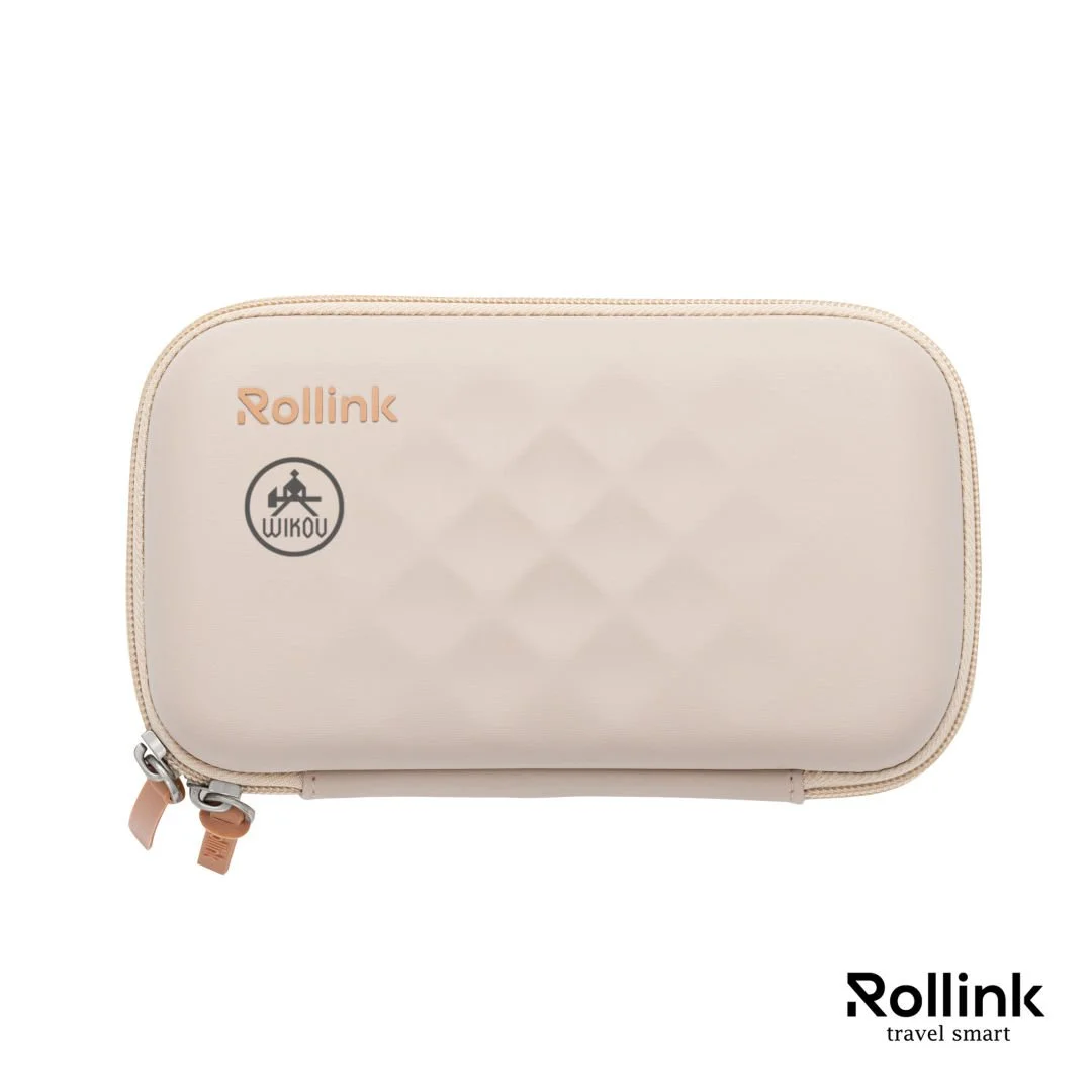 Beige Rollink Tour Mini Bag hard shell crossbody travel bag with quilted pattern, front view
