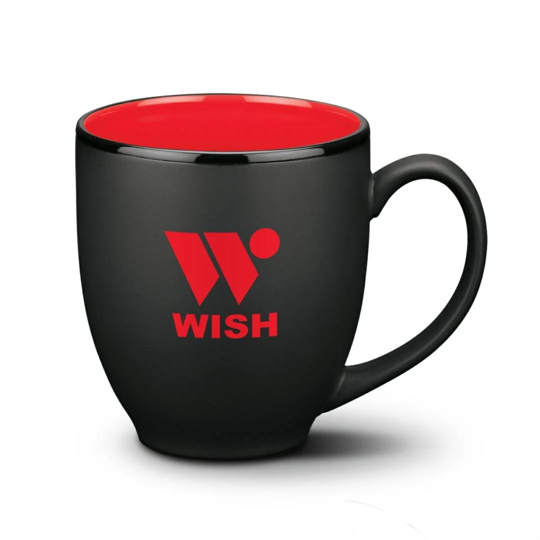 16oz custom promotional cafe mug toronto matte black with red