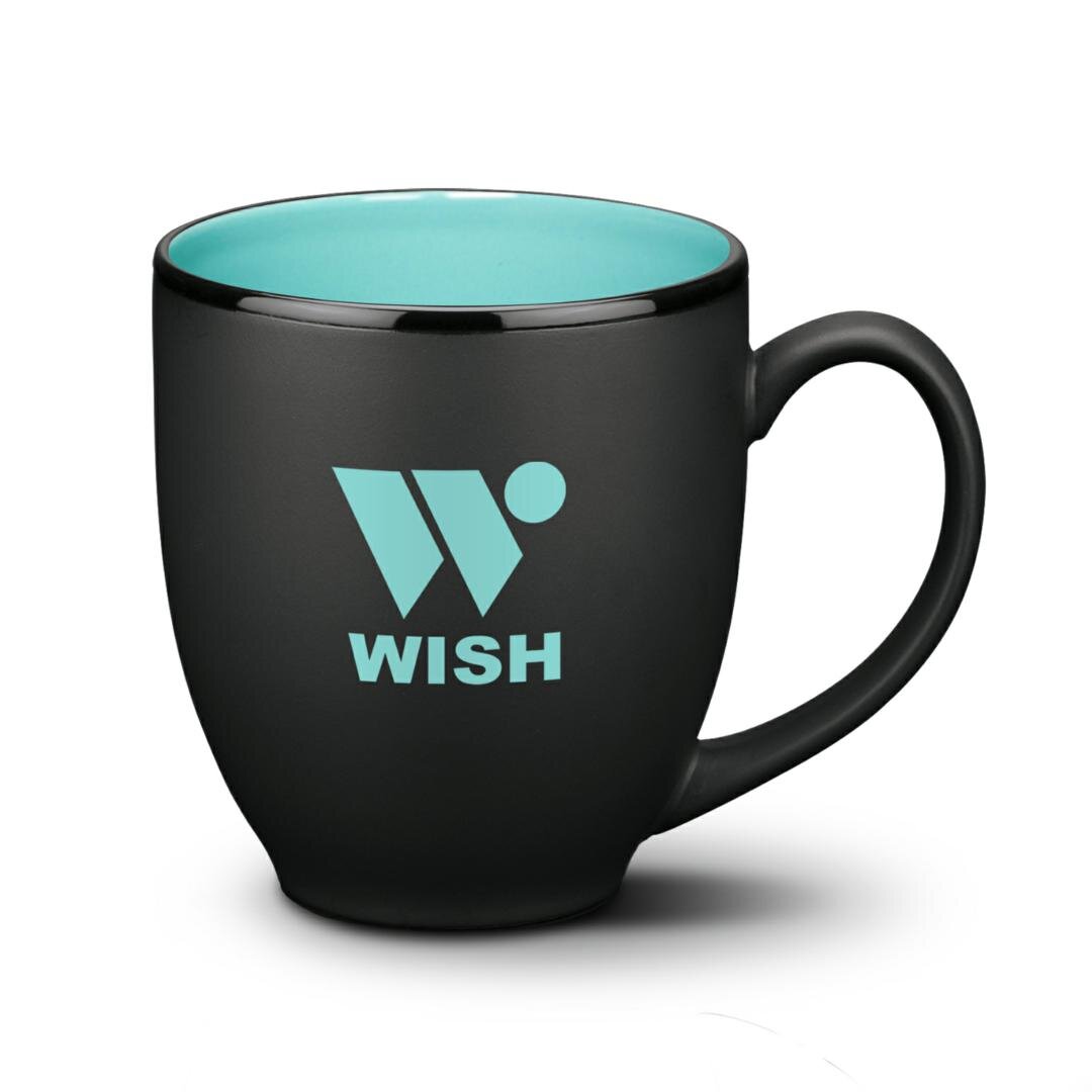 16oz custom promotional cafe mug toronto matte black with teal