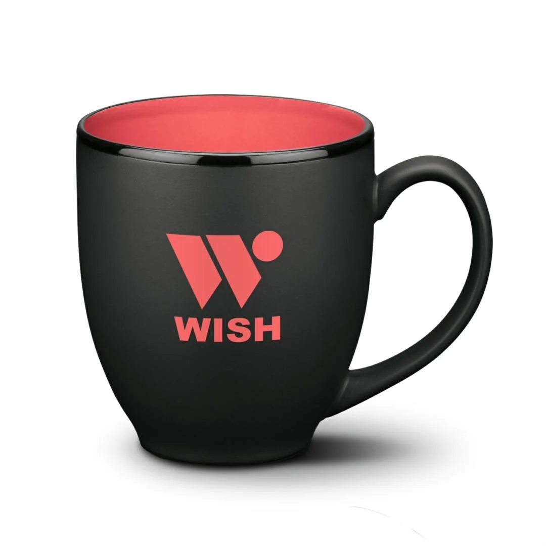 16oz custom promotional cafe mug toronto matte black with coral