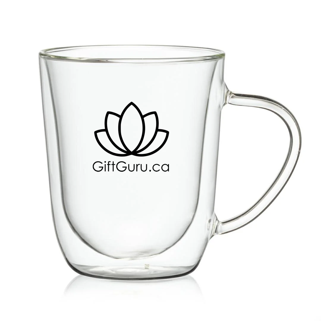 17oz custom promotional borosilicate glass mug toronto with giftguru.ca logo