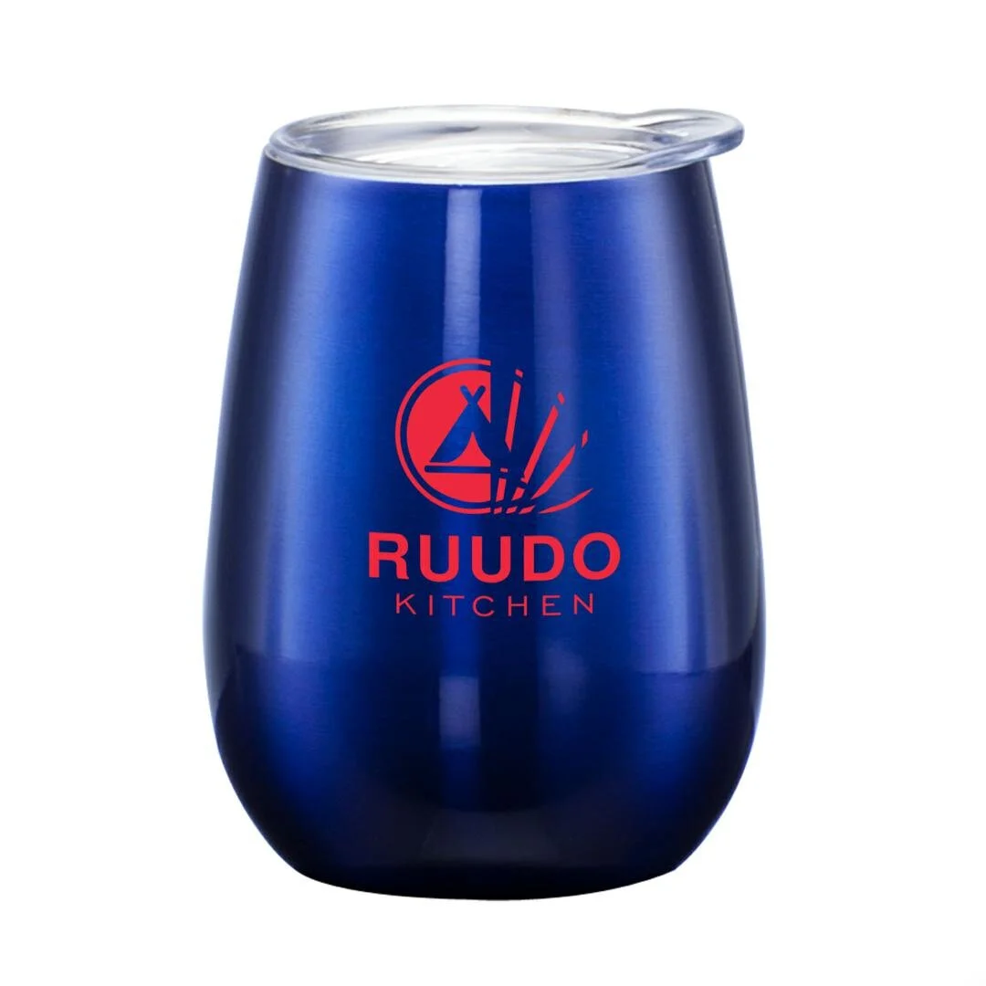 stainless steel wine tumbler blue with red logo