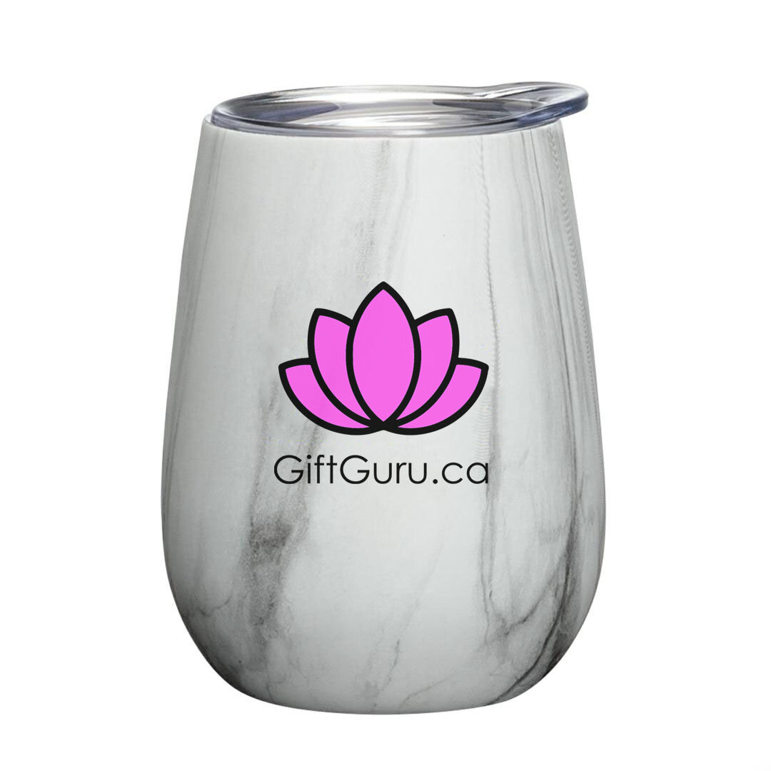 stainless steel wine tumbler marble with giftguru.ca logo