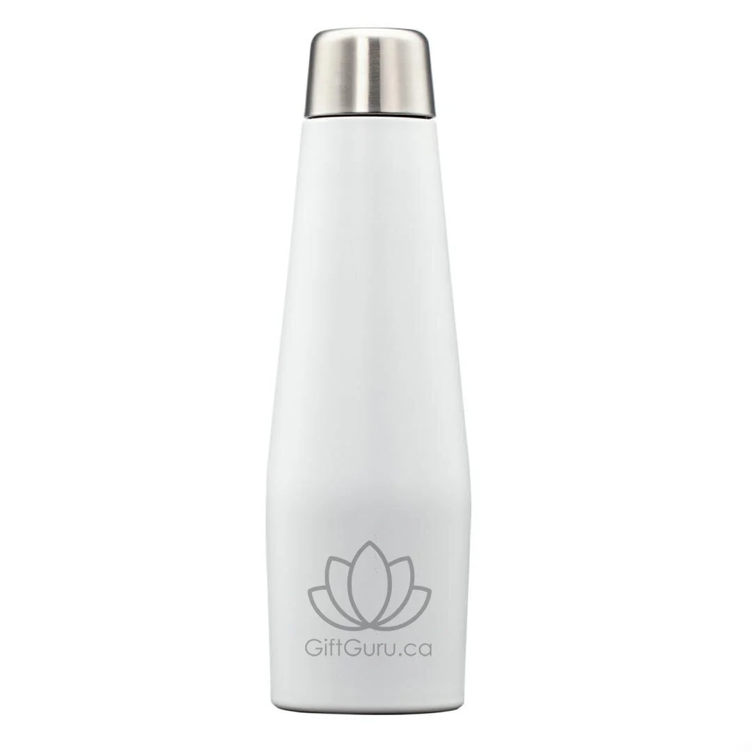 19oz vacuum-sealed stainless double wall bottle white with giftguru.ca logo