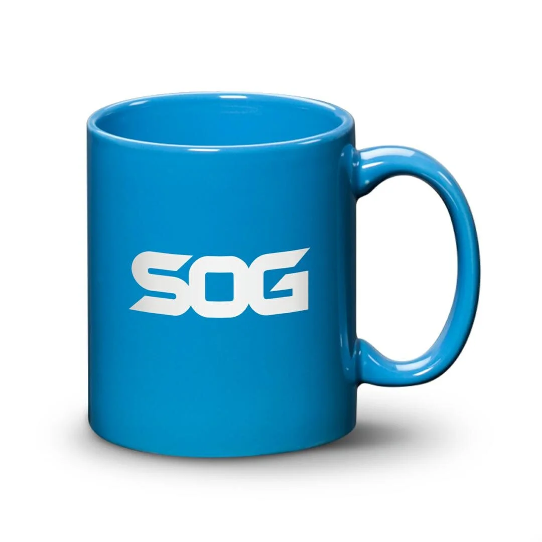 basic custom promotional mug toronto light blue with sog logo