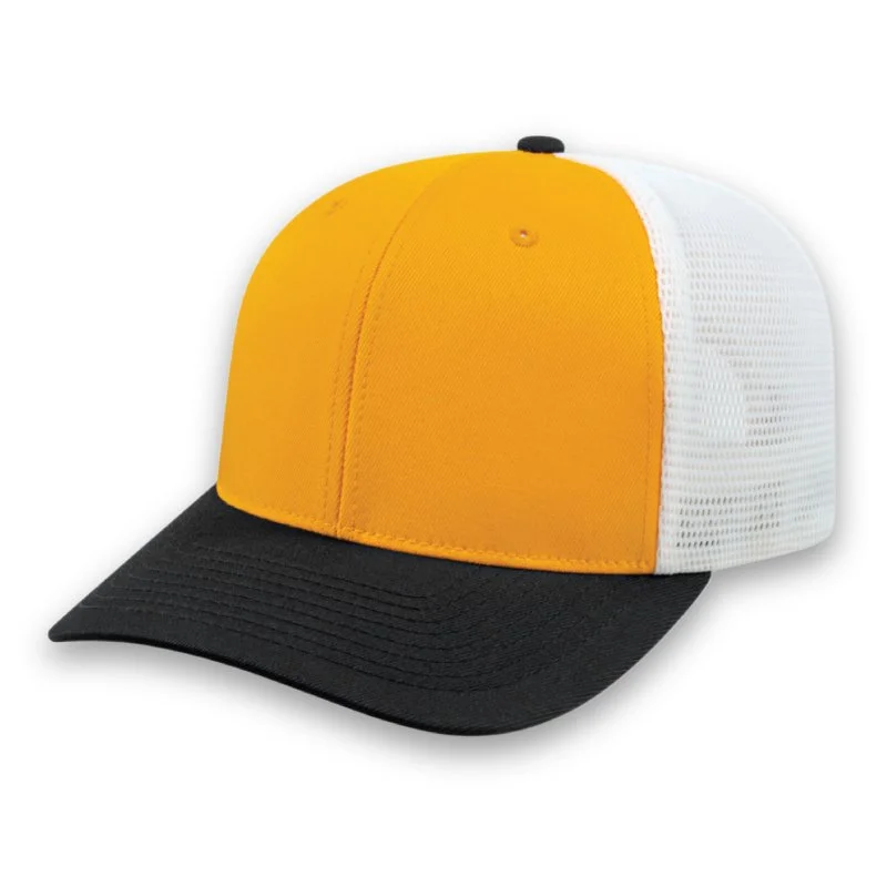 PREMIUM Original Trucker Cap Embroidered promotional caps with corporate logos in toronto Canada black gold and white